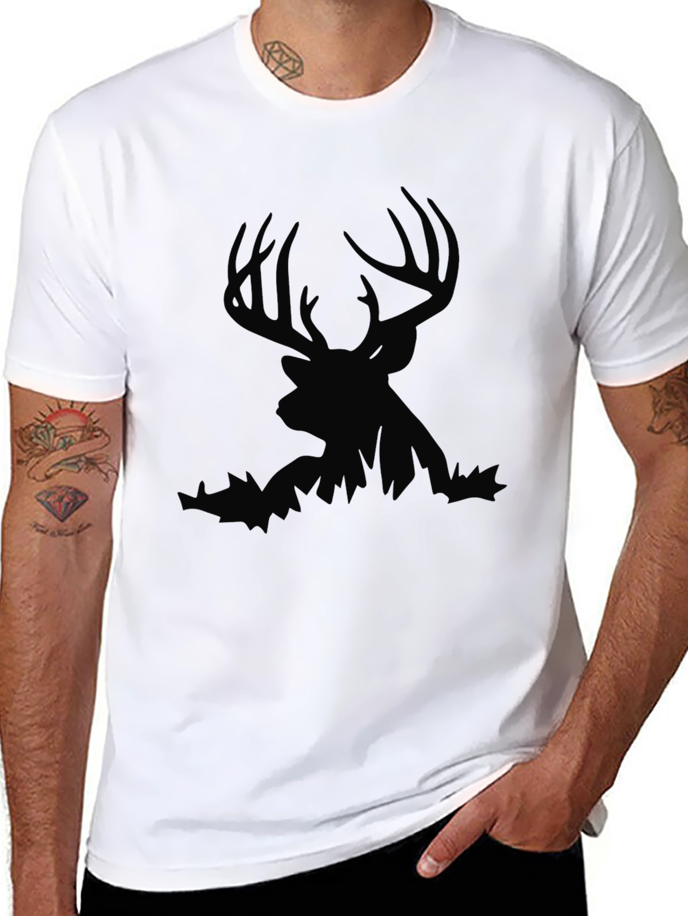 Black Men's Deer Silhouette Graphic Tee - Black view 8