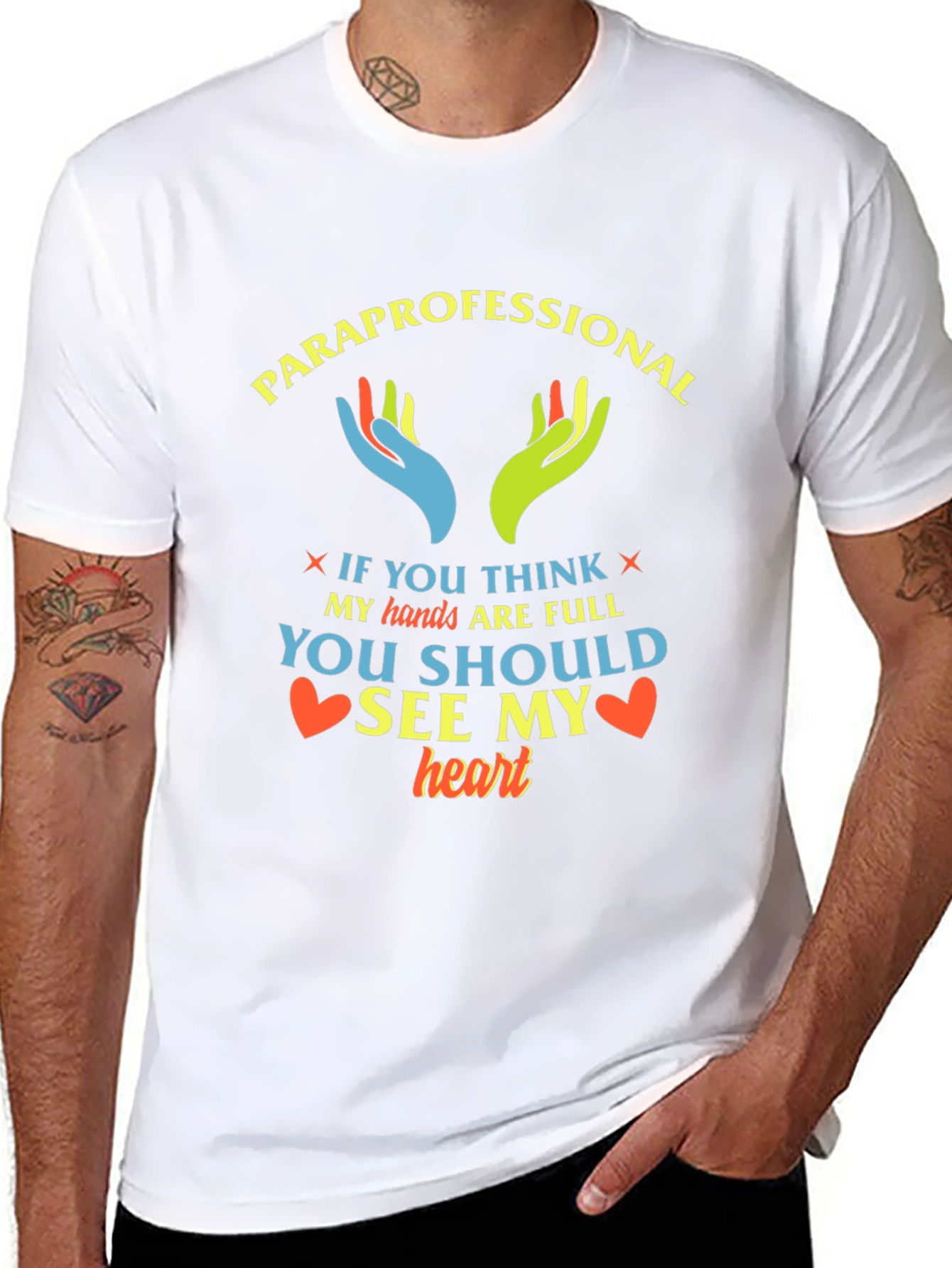 Black Paraprofessional Heart T-Shirt - Full Hands, Full Heart view 8