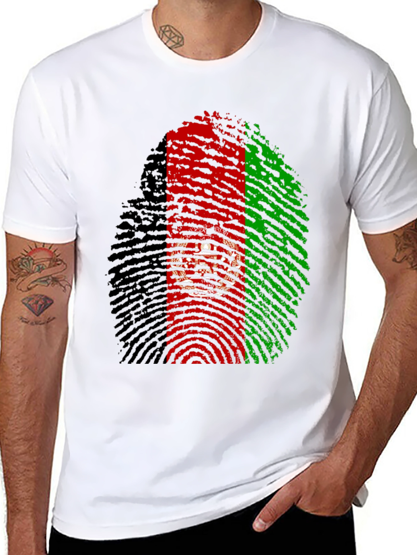 Black Afghanistan Flag Fingerprint T-Shirt view 8