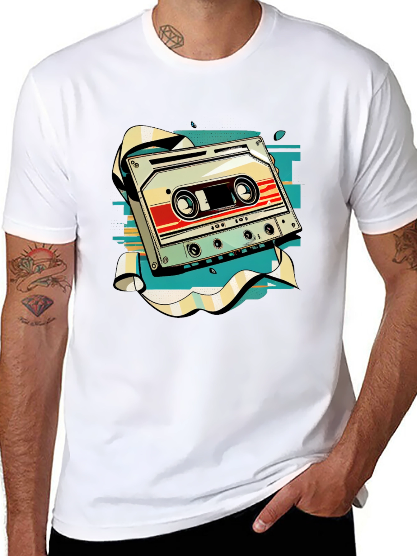 Black Retro Cassette Tape Graphic Tee - Vintage Music Style view 8