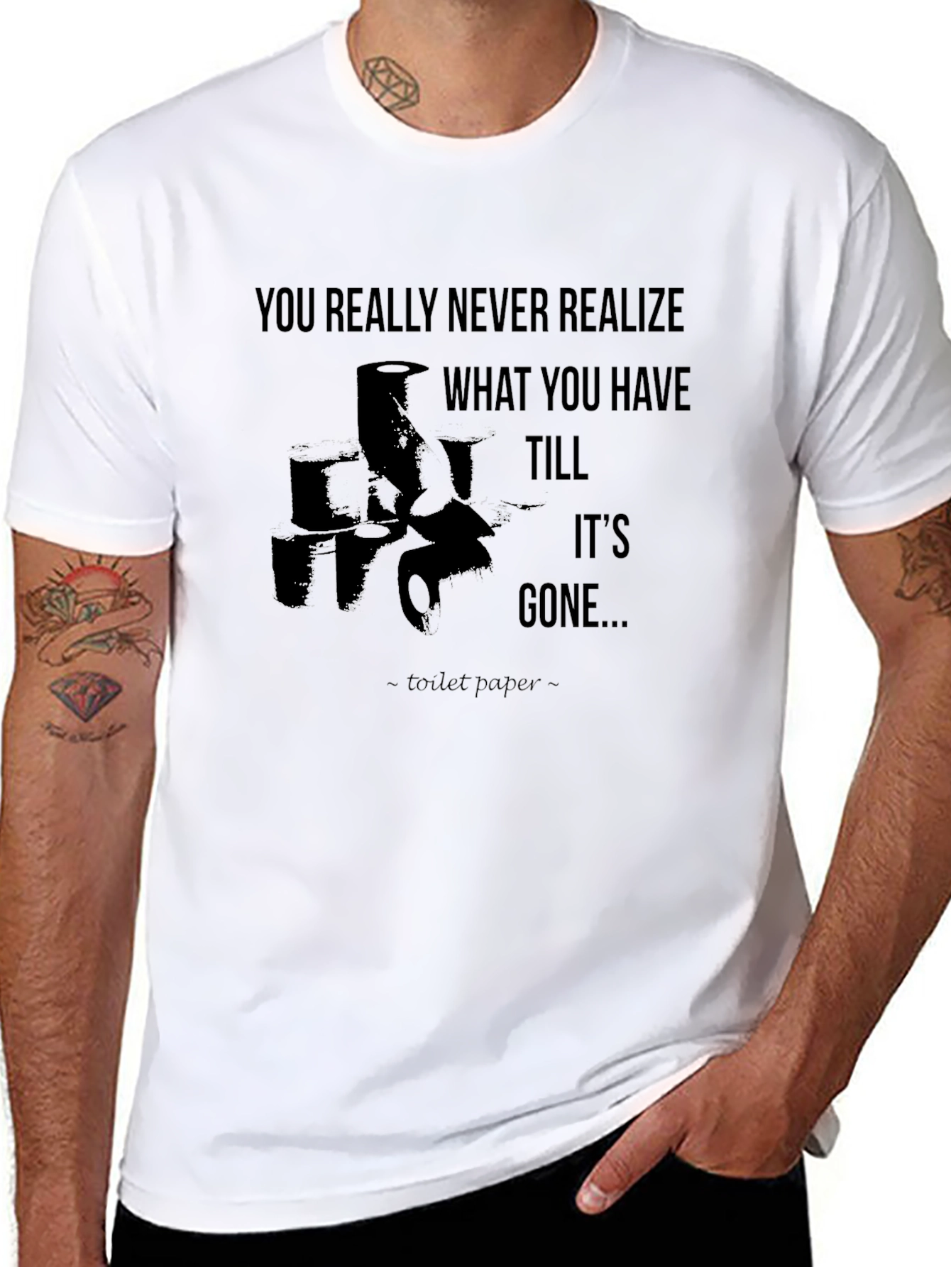 Black Toilet Paper Quote Graphic Tee Humor T-Shirt view 8