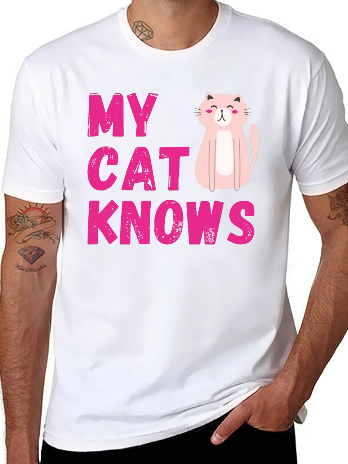 Black My Cat Knows T-Shirt - Cute Pink Graphic Tee view 8