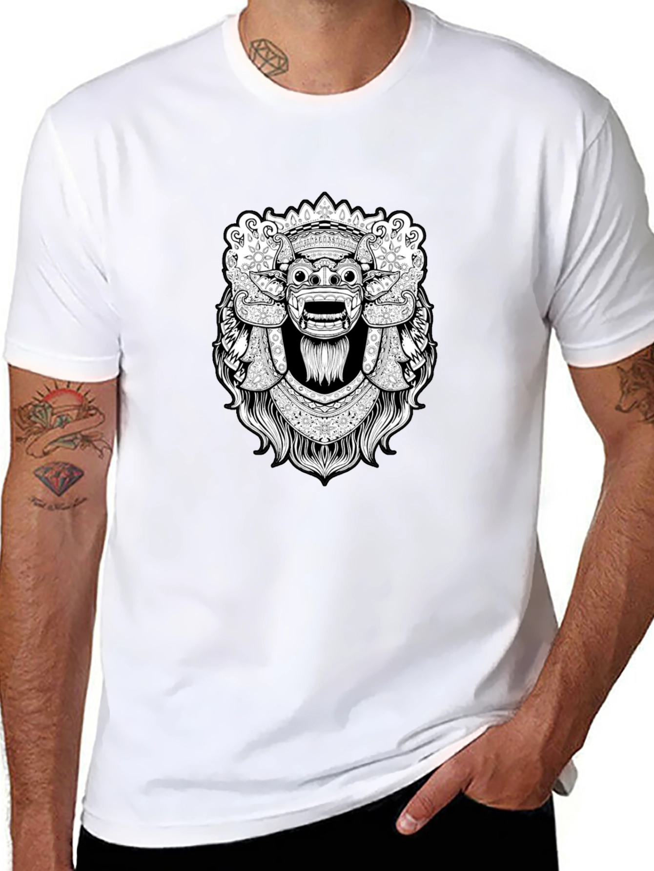 Black Black Graphic Tee - Balinese Barong Mask Design view 8