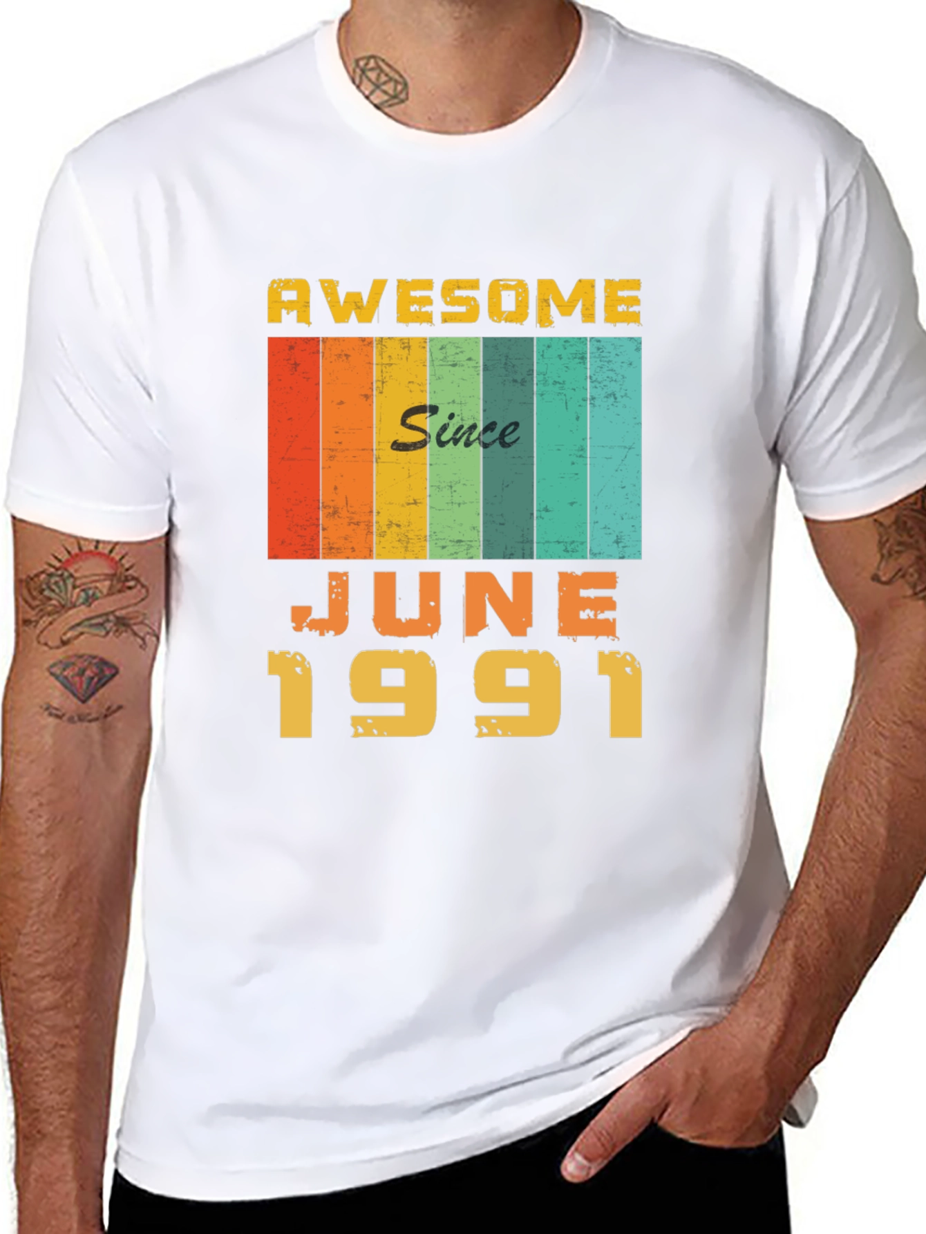 Black Awesome Since June 1991 Birthday T-Shirt view 8
