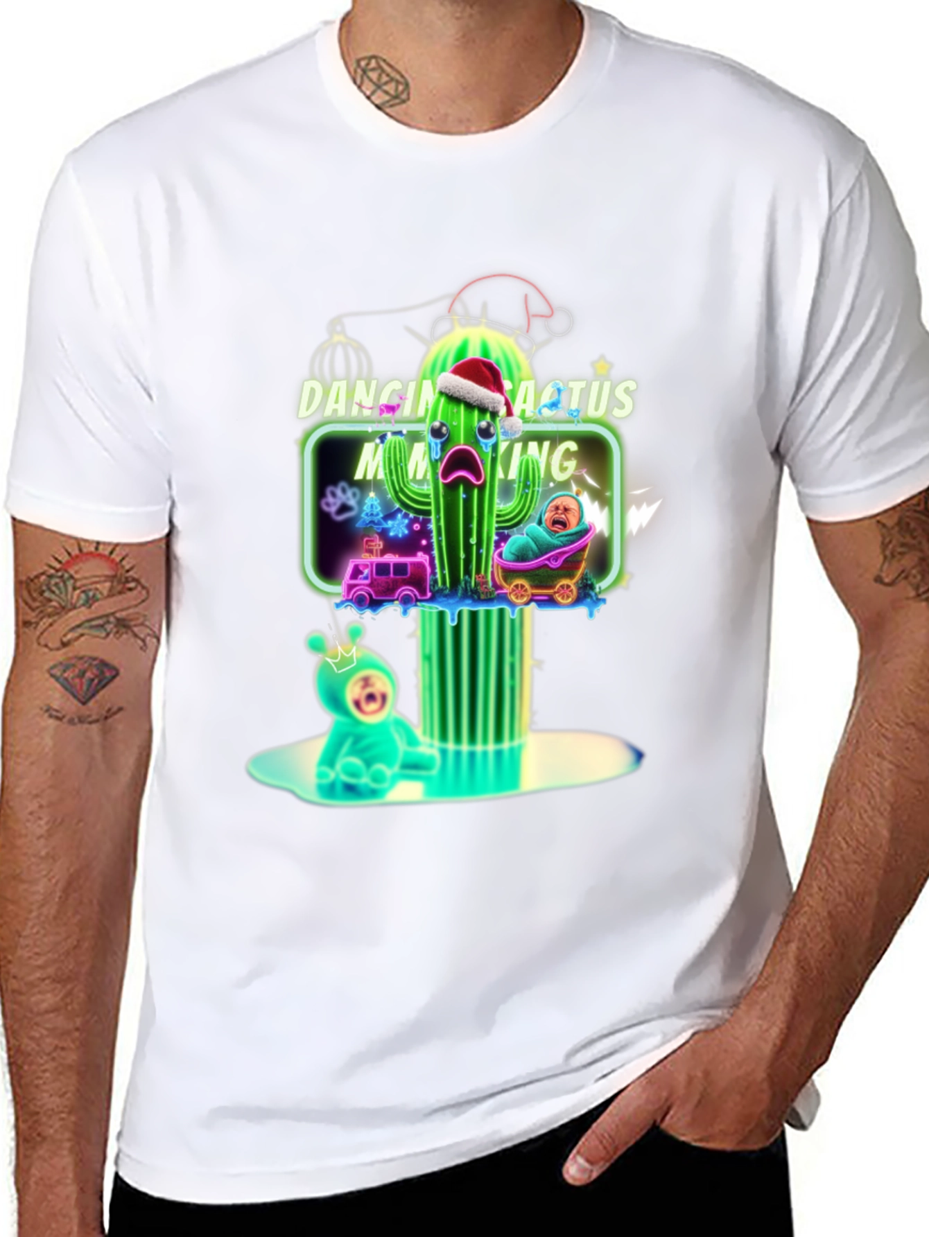 Black Dancing Cactus Making Me Cry T-Shirt - Funny Xmas Tee view 8