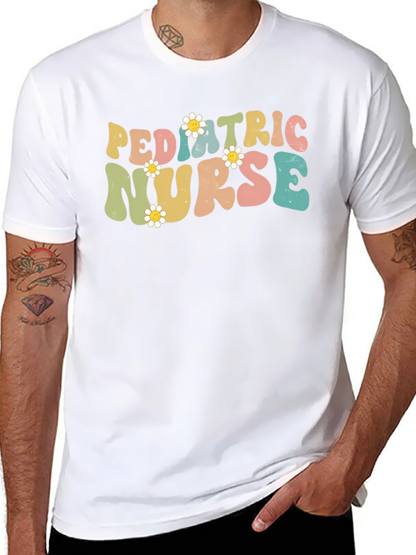 Pediatric Nurse T-Shirt, Retro Floral Design - 8