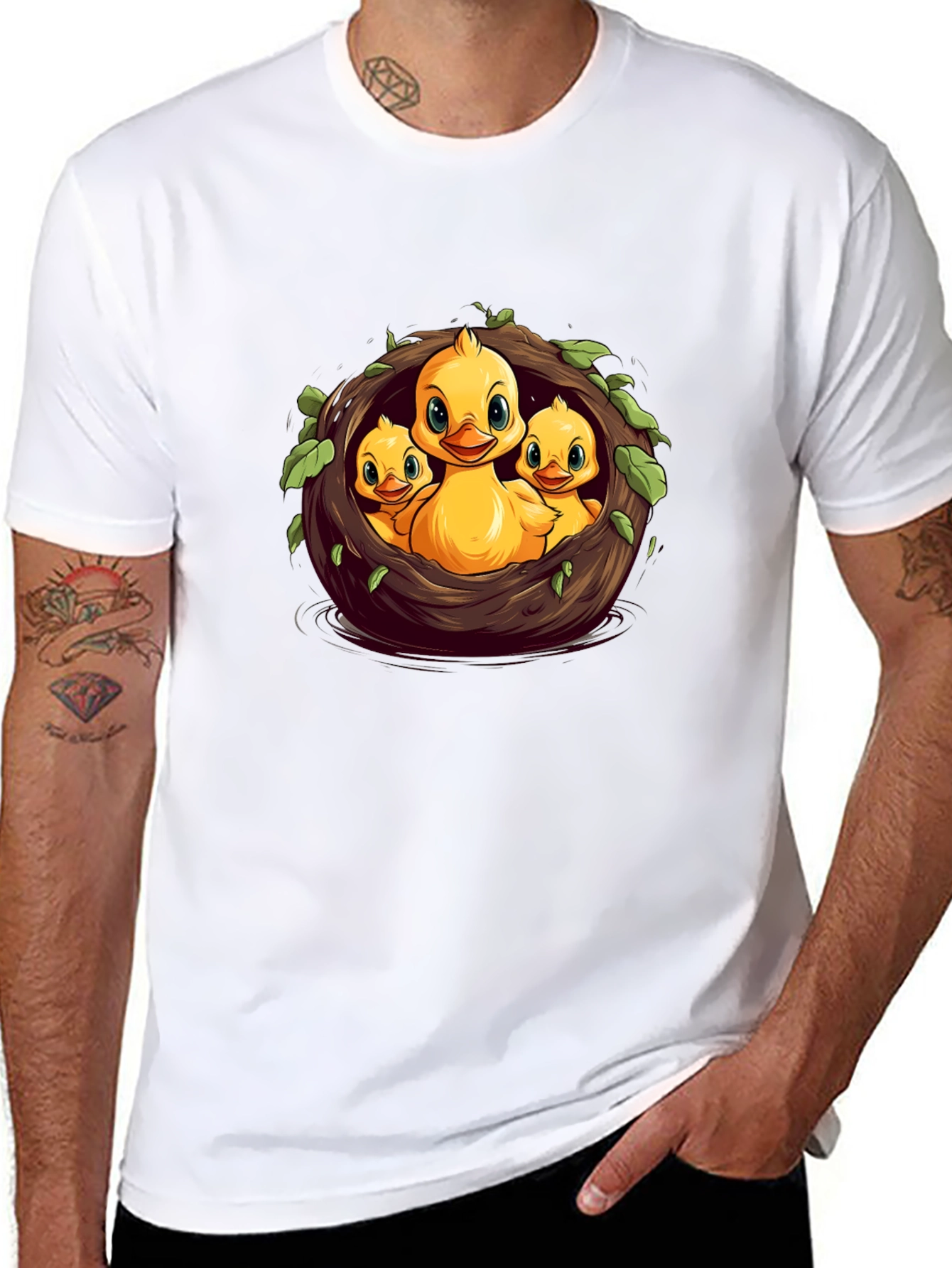 Black Cute Ducklings in Nest Graphic Black T-Shirt view 8