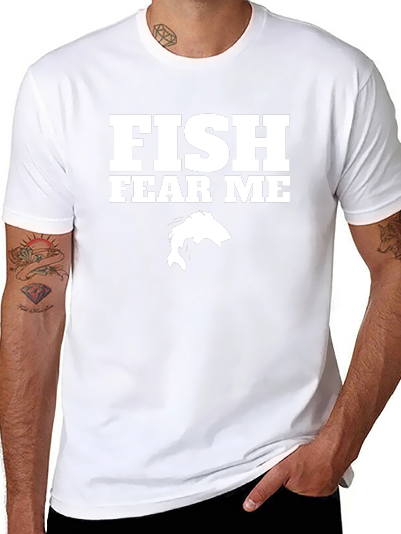 Black Fish Fear Me Graphic Print Black Cotton T-Shirt view 8