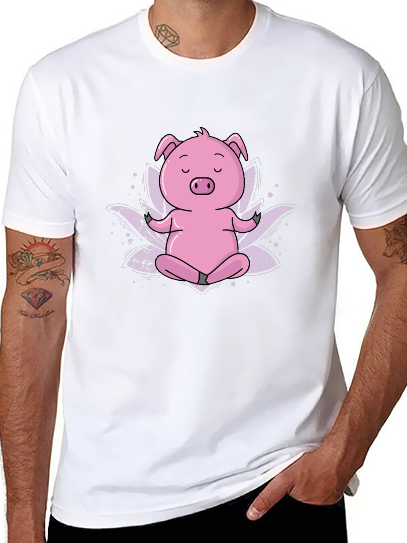 Black Zen Pig Black T-Shirt - Meditating Cartoon Animal view 8