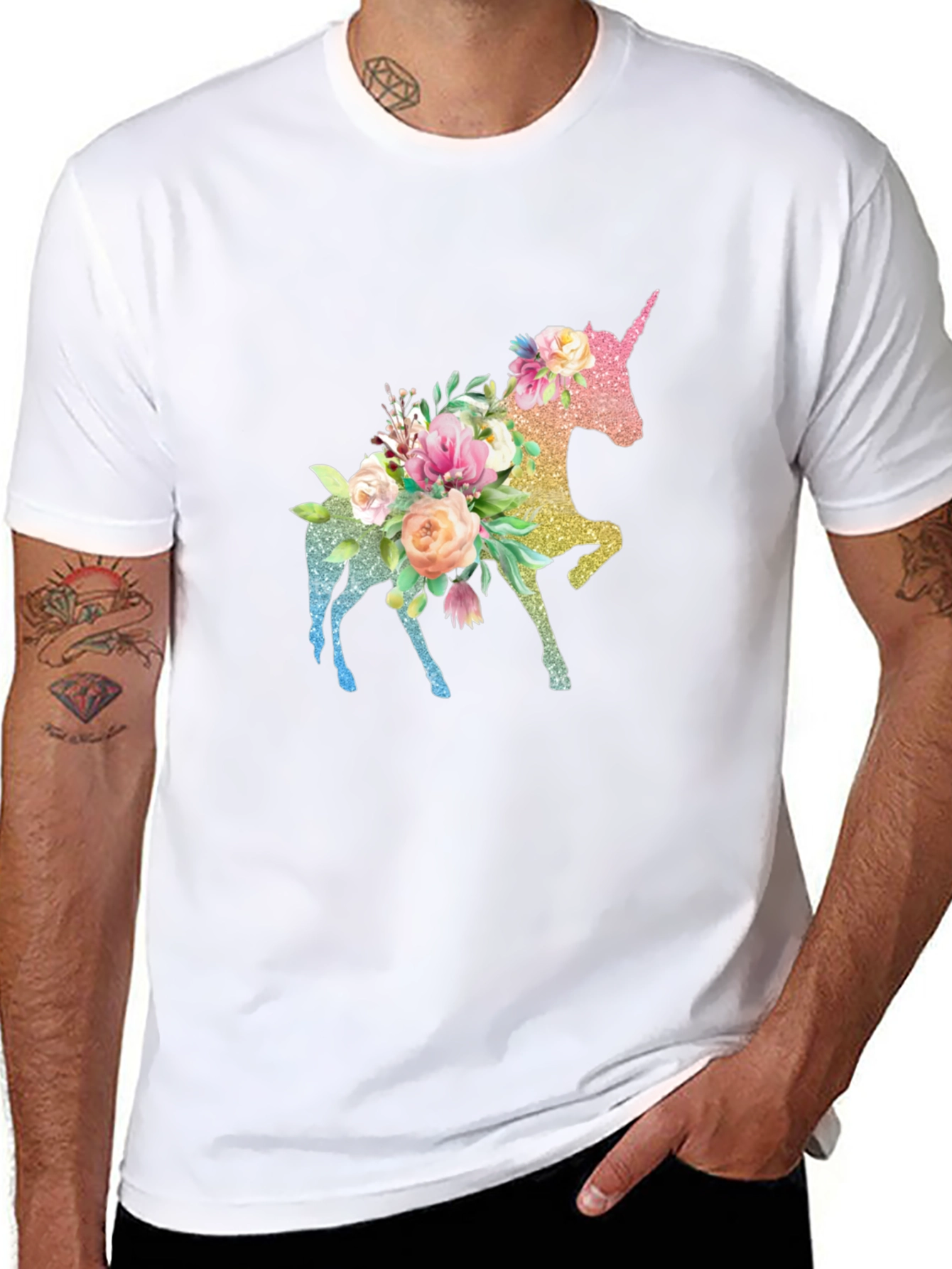 Floral Unicorn Black T-Shirt - Magical Graphic Tee - 8