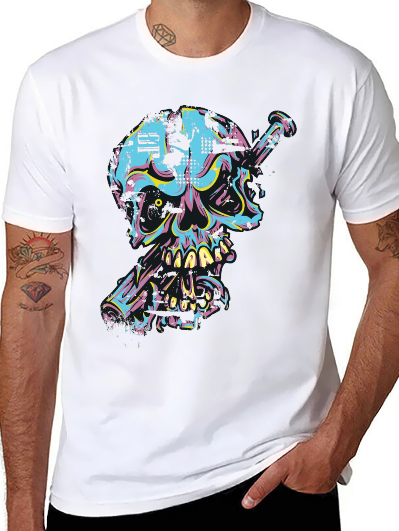 Black Edgy Skull & Nail Graphic Tee view 8