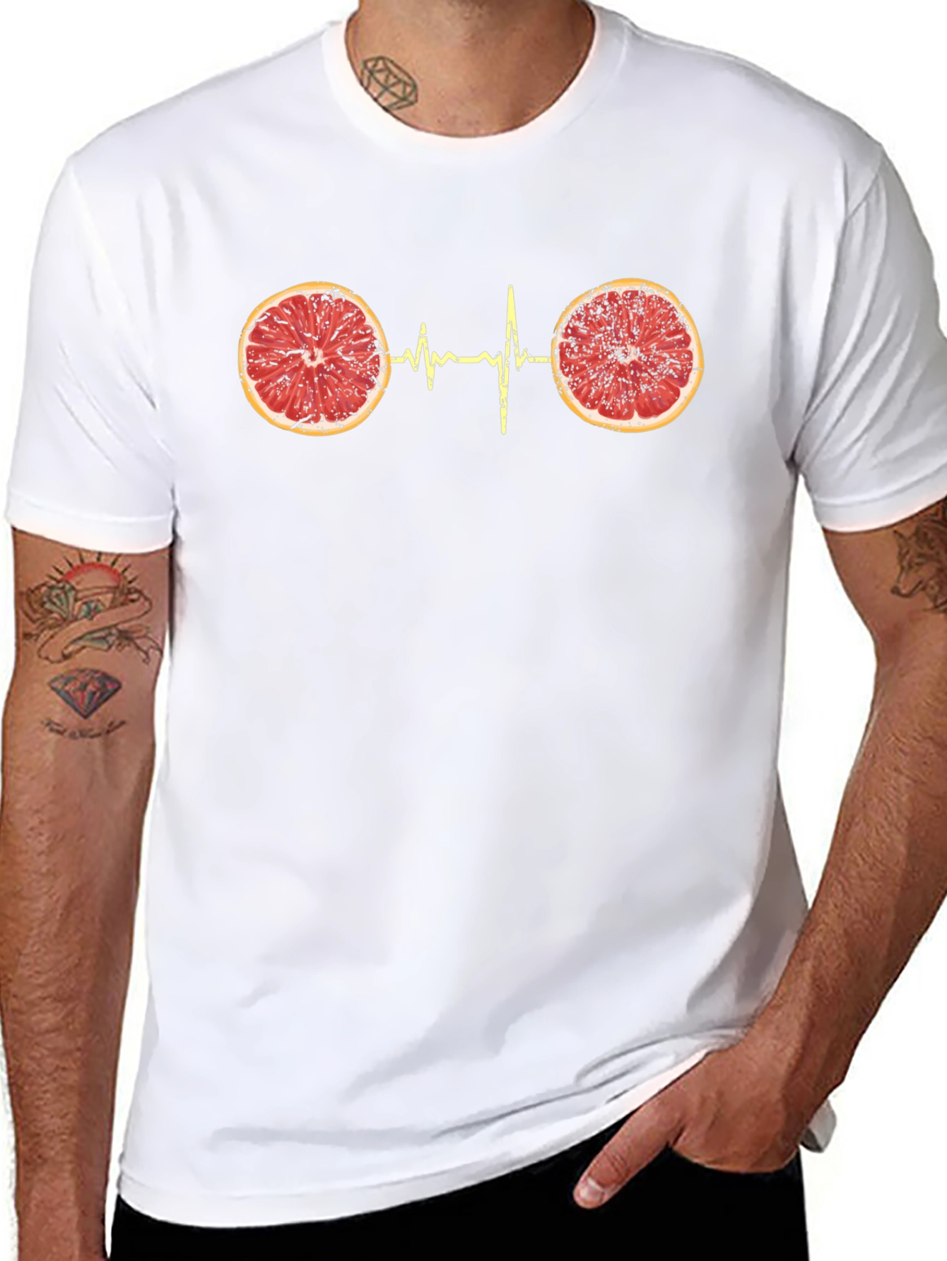 Black Citrus Heartbeat Graphic Tee - Unique Novelty T-Shirt view 8