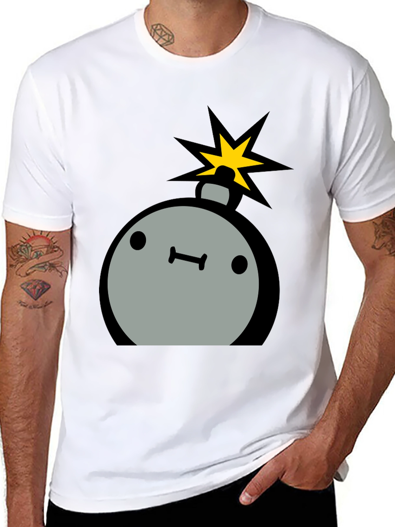 Black Cartoon Bomb Graphic Tee - Men's Black T-Shirt view 8