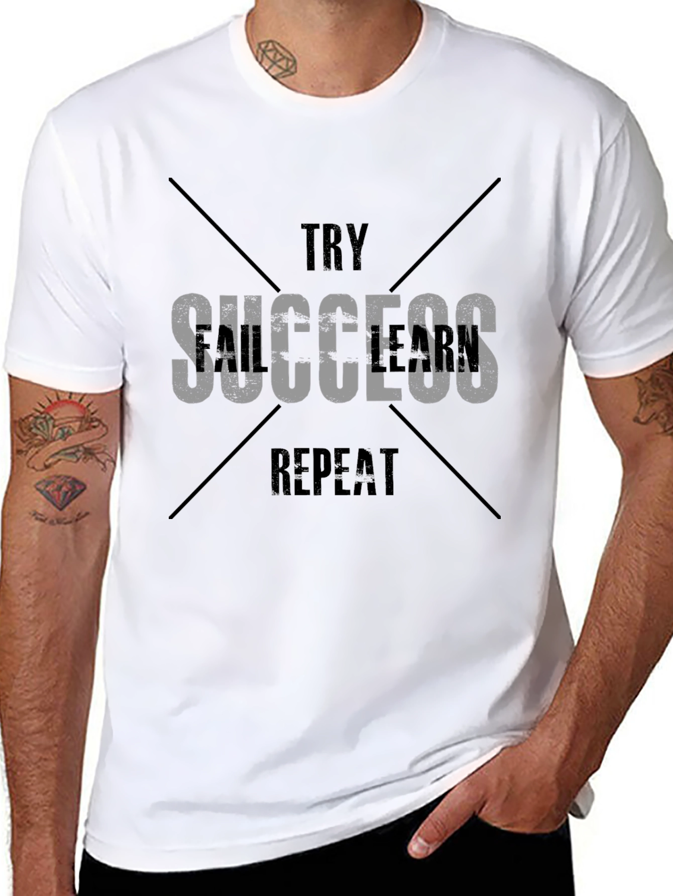 Black Try, Fail, Success, Learn T-Shirt view 8