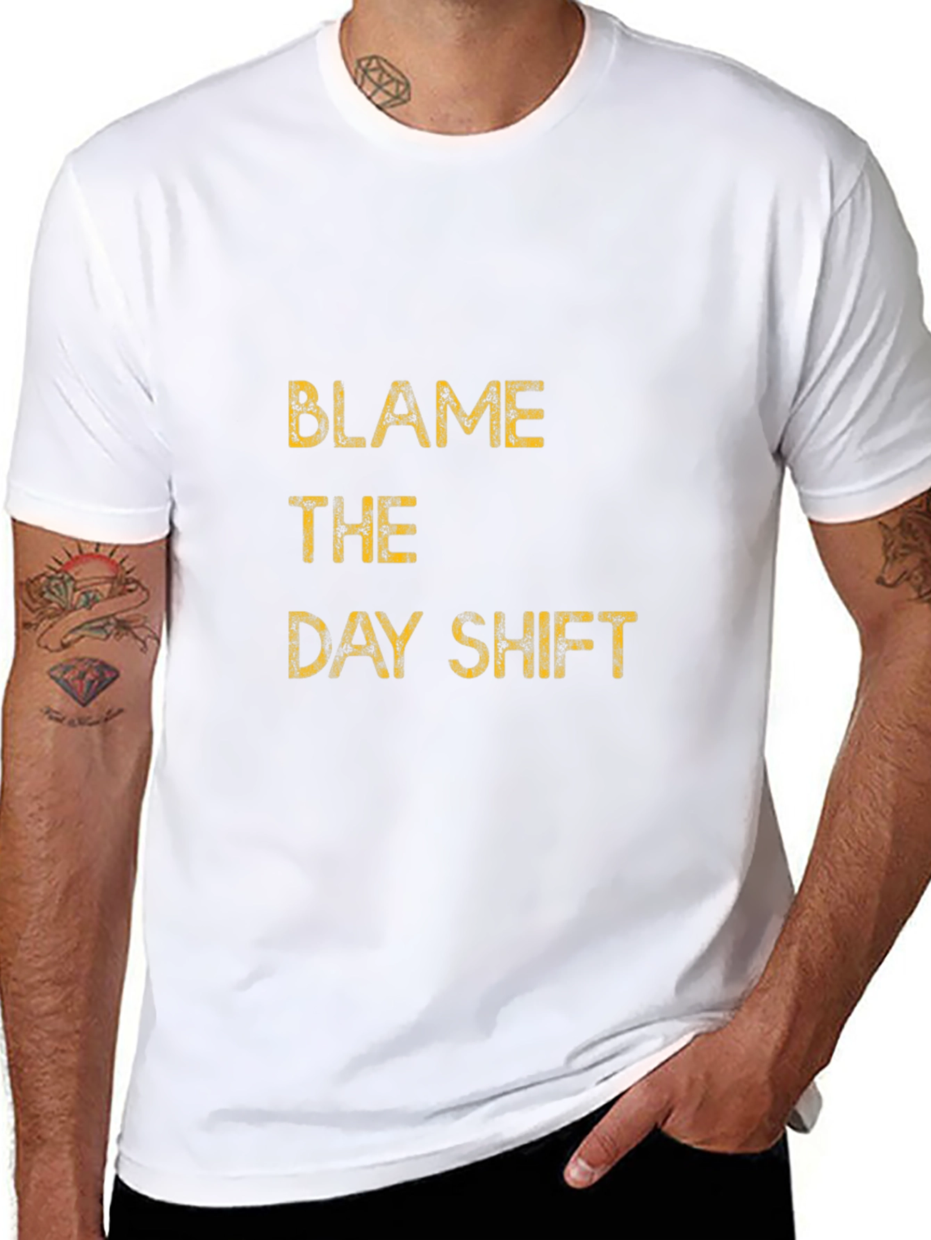 Black Blame the Day Shift Graphic Tee - Black Cotton T-Shirt view 8