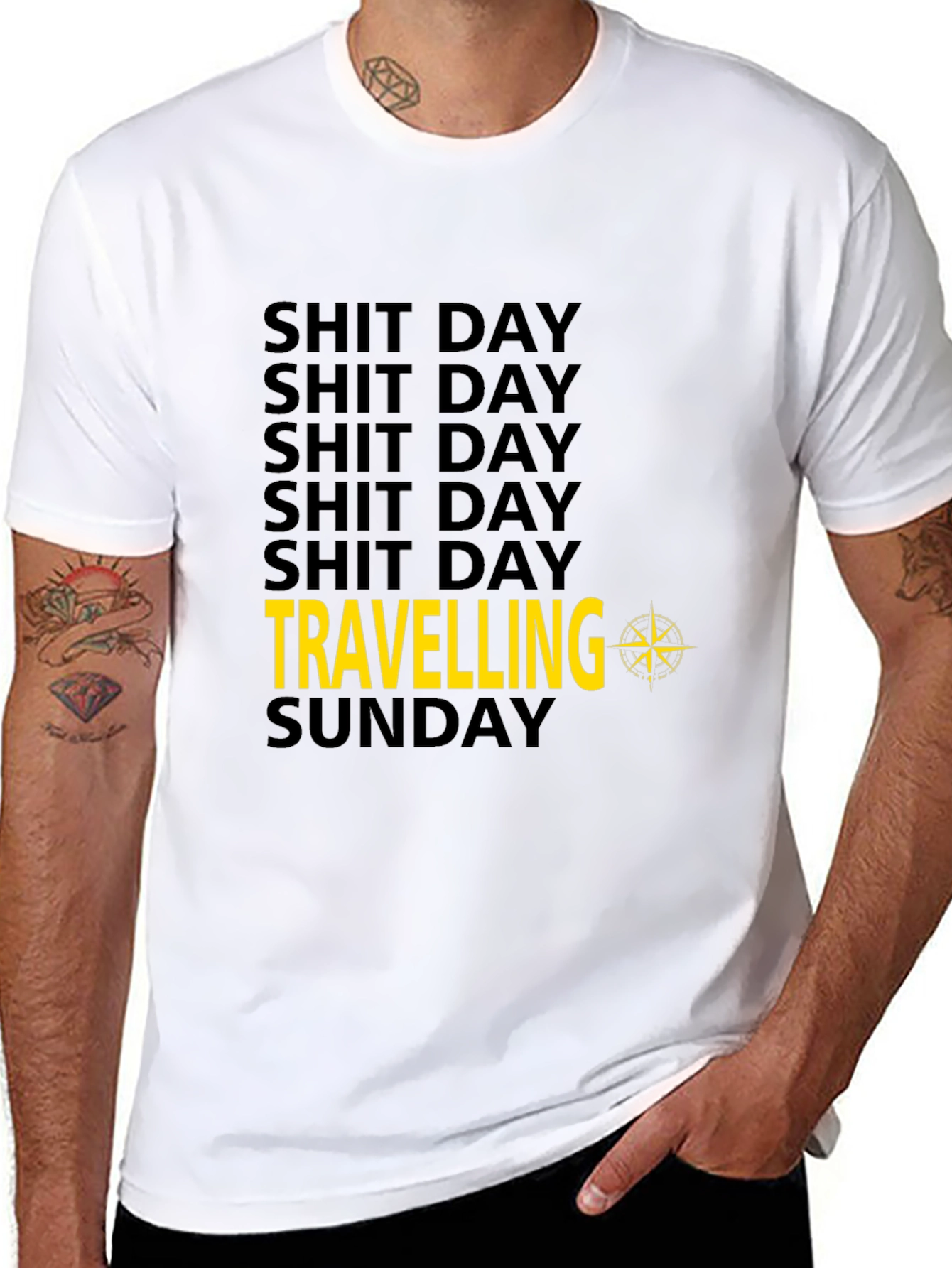 Black Shit Day Travelling Compass Men's Black T-Shirt view 8
