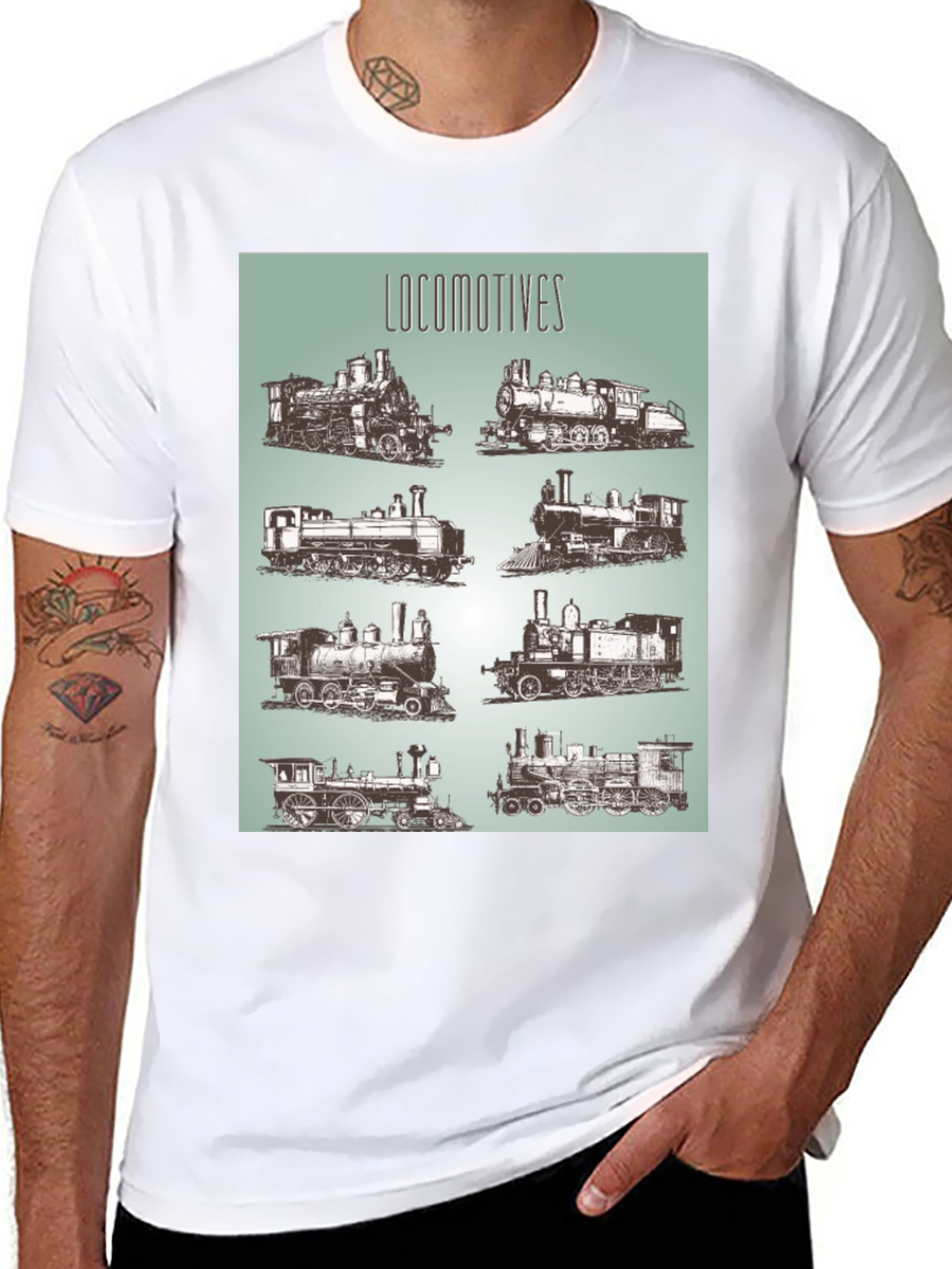 Black Locomotive Train Graphic Tee - Black Cotton T-Shirt view 8