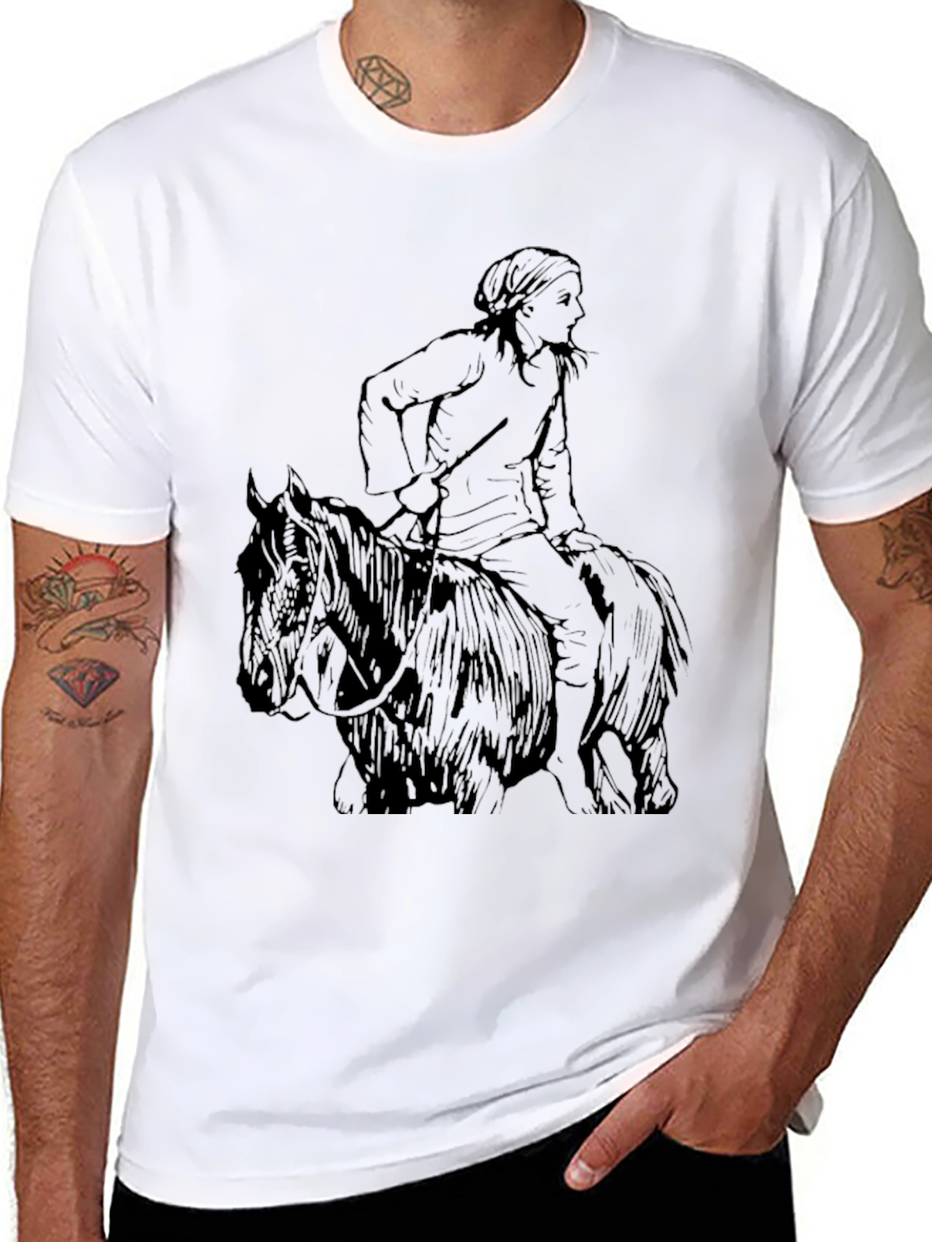 Black T-Shirt with Equestrian Graphic Tee - 8