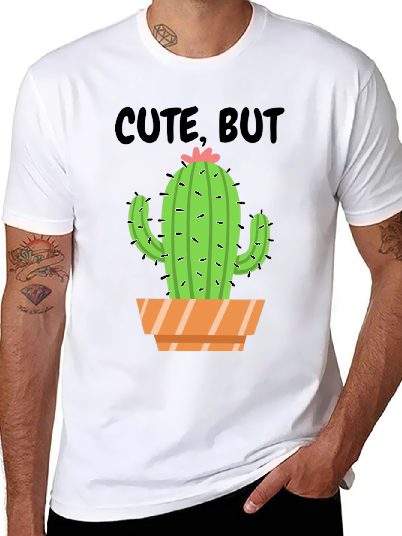 Black Cute But Prickly Cactus Graphic Tee - Unisex Cotton T-Shirt view 8