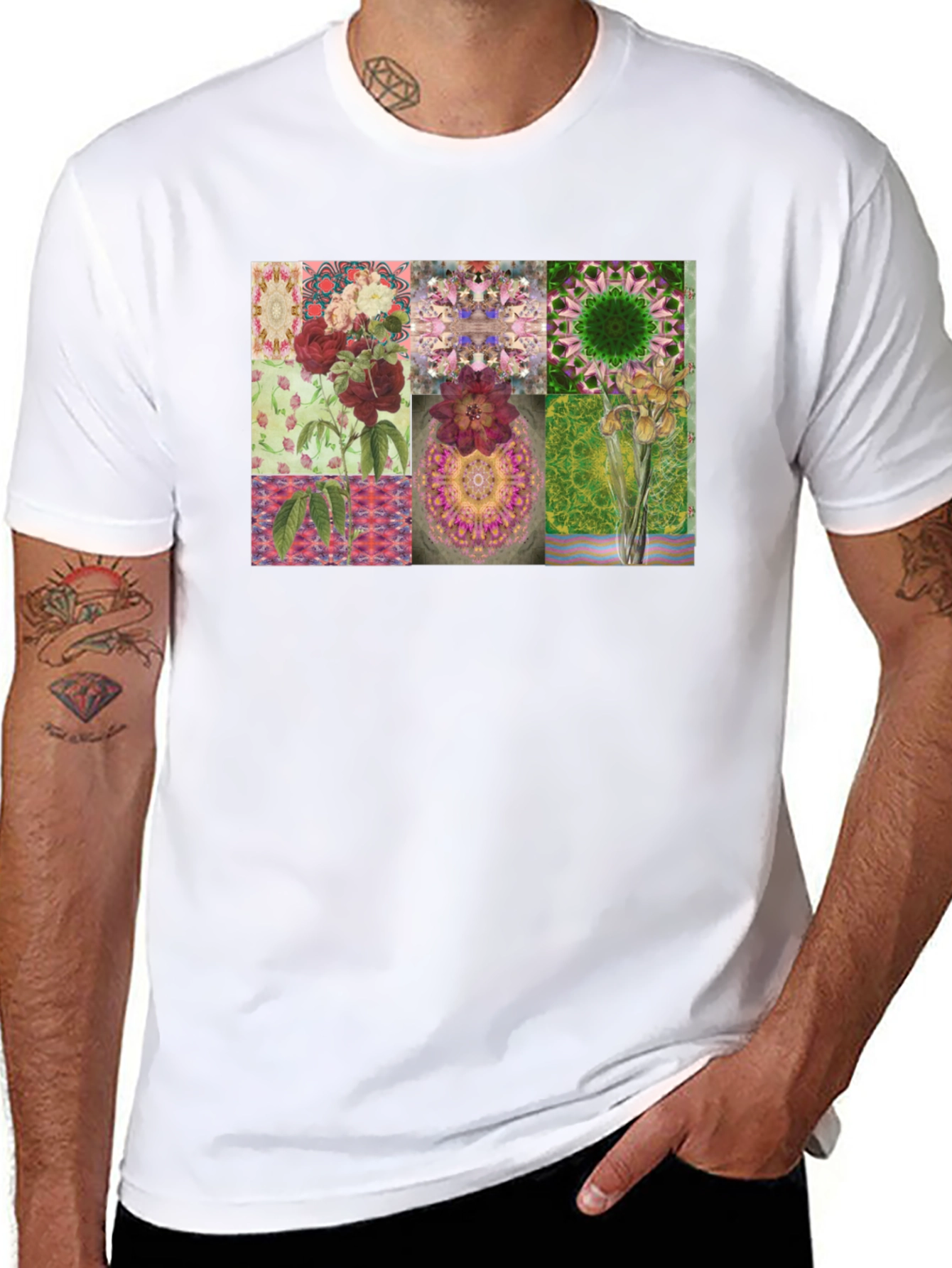 Black Floral Collage Print Black T-Shirt view 8