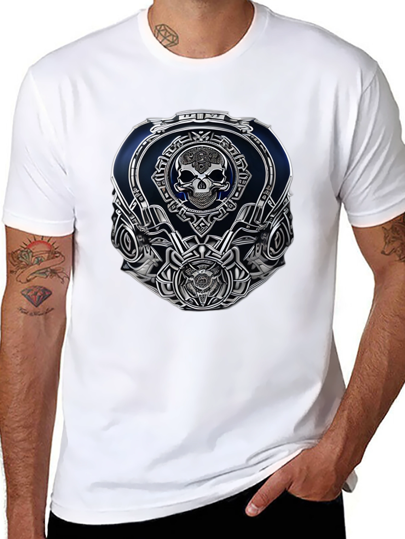 Black Skull Emblem Graphic Tee - Black Casual Wear view 8