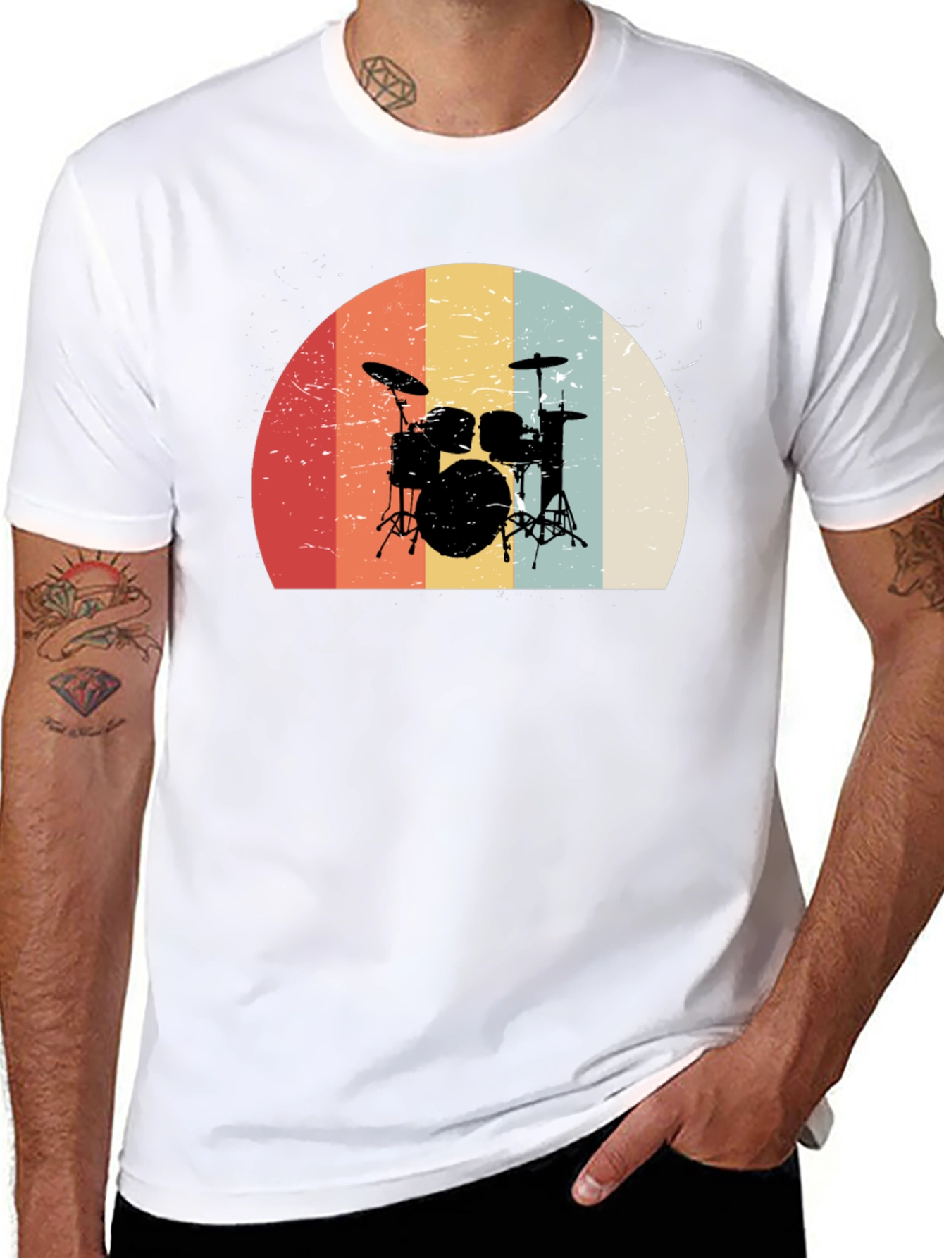 Black Retro Drum Set Graphic Tee - Black view 8