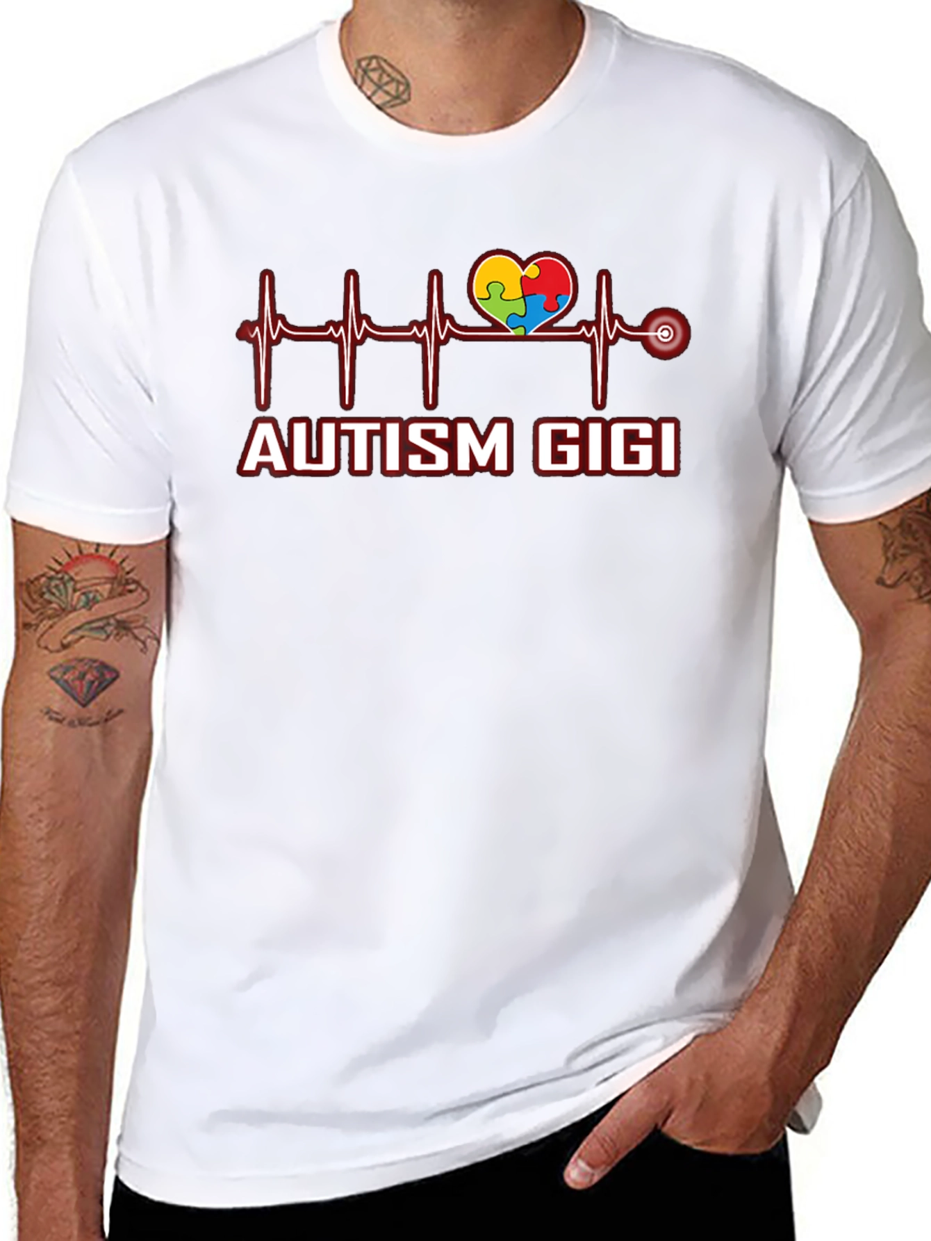 Black Autism Gigi Heartbeat T-Shirt view 8