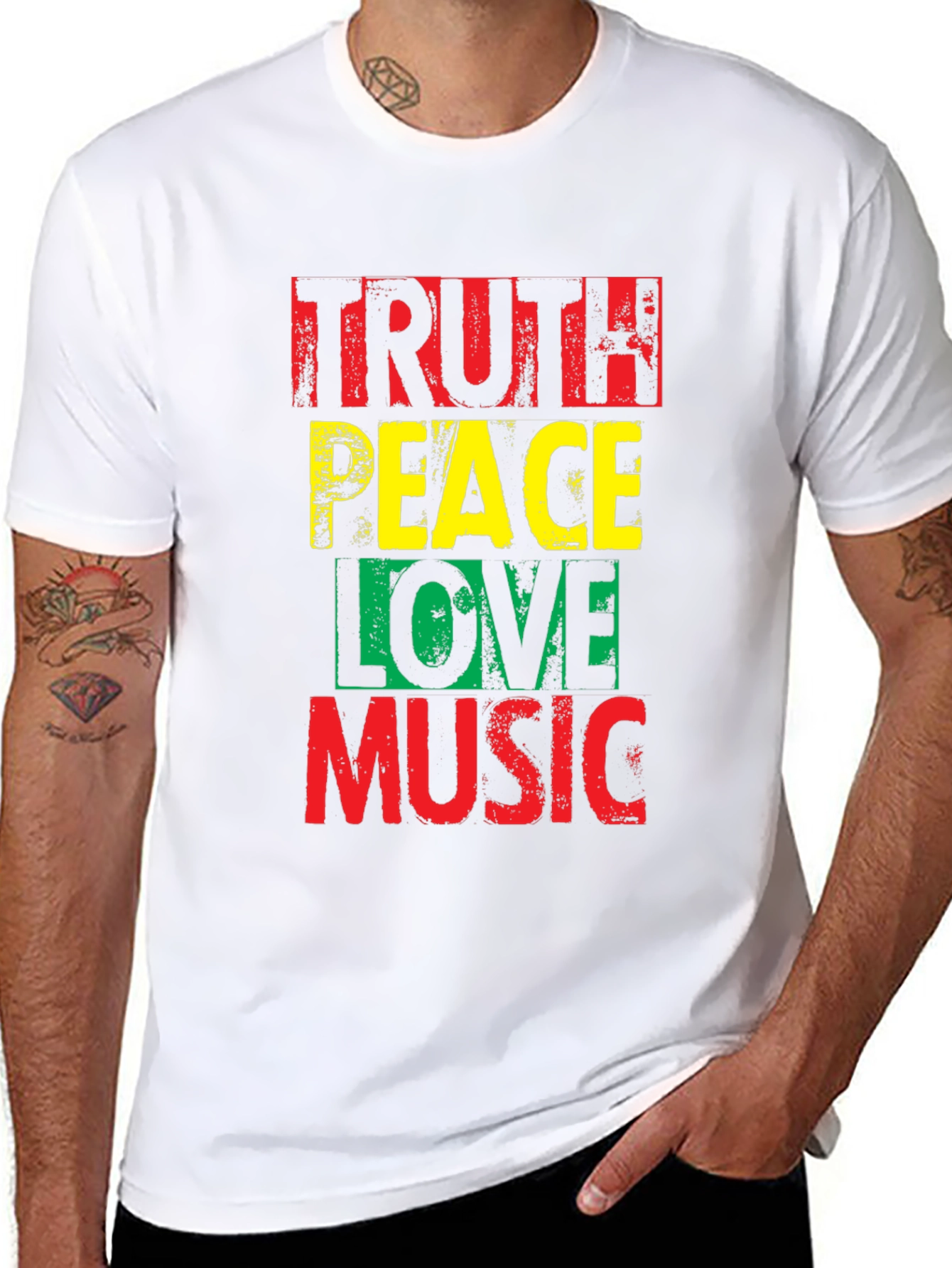 Black Truth Peace Love Music Graphic T-Shirt view 8