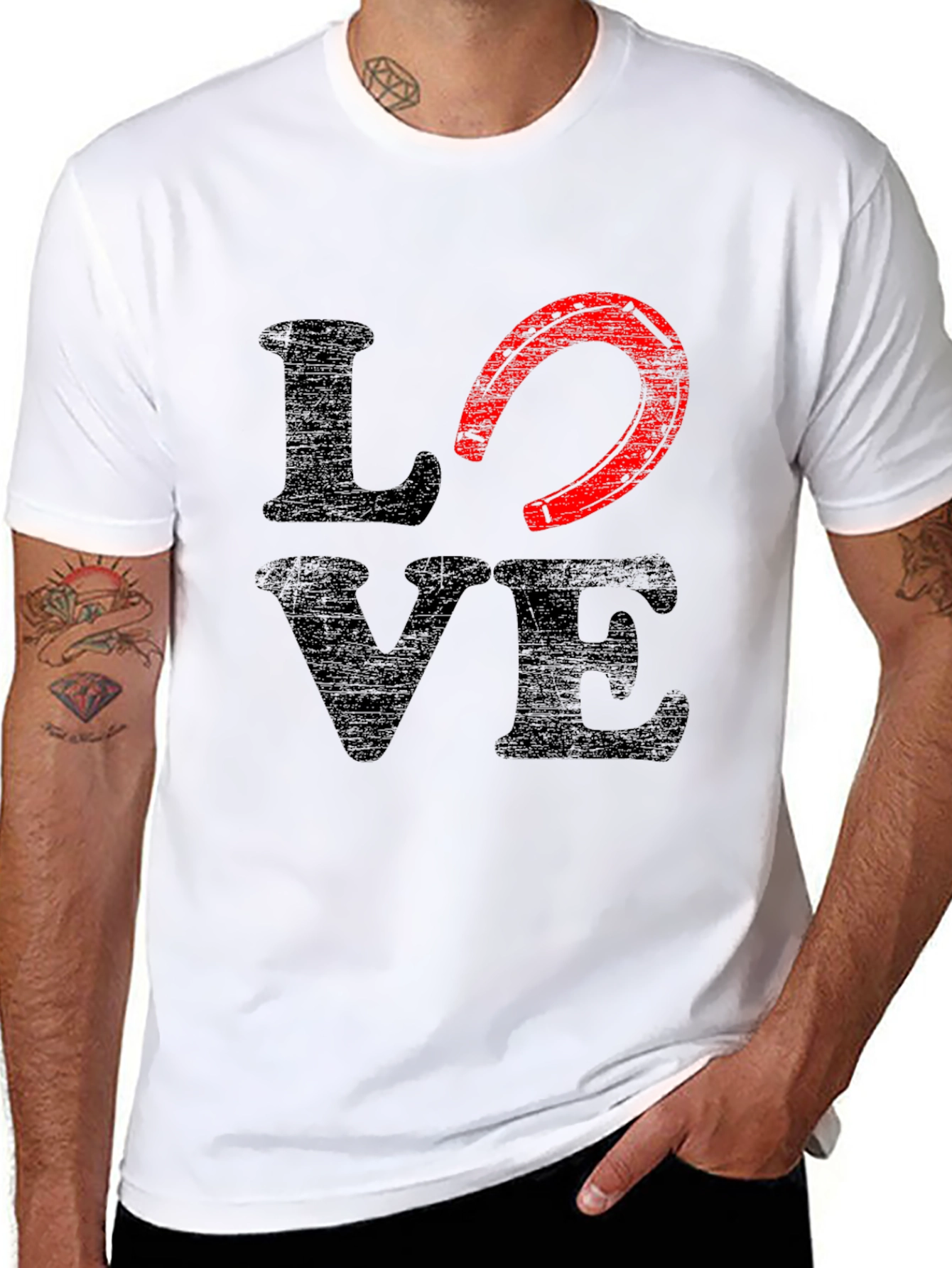 Black Love Horseshoe Graphic Tee - Black Cotton Blend view 8