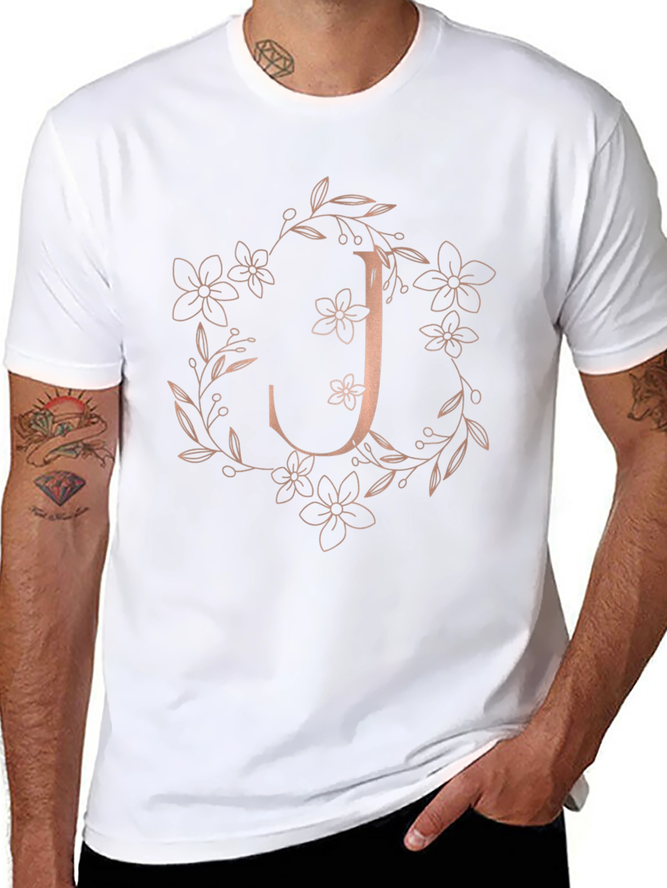 Black Floral J Initial Black T-Shirt view 8