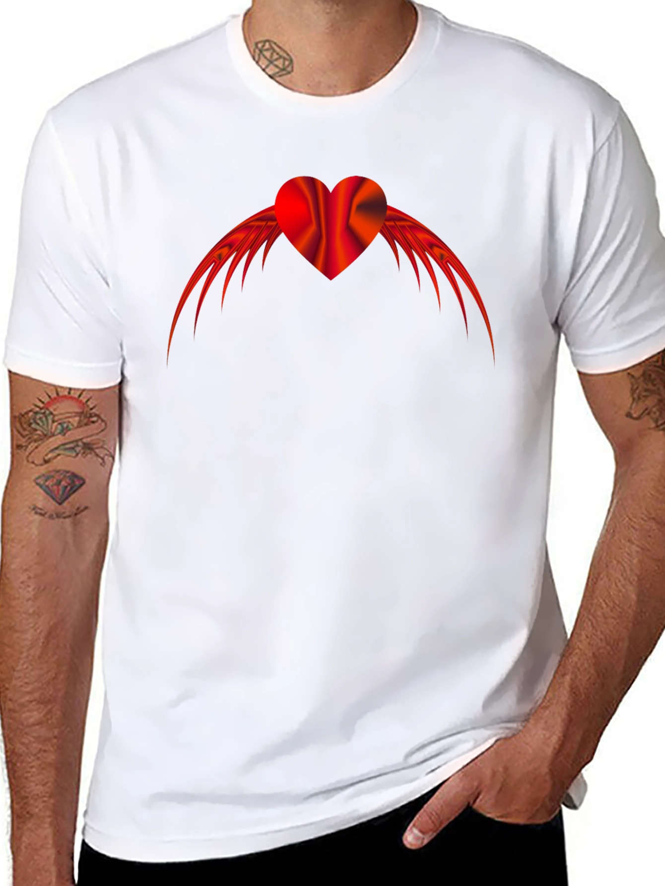 Black Winged Heart Graphic Tee - Black Cotton Blend view 8