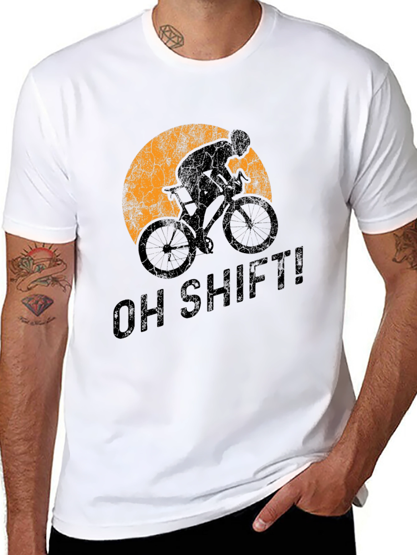 Black Oh Shift! Cycling T-Shirt - Sporty Graphic Tee view 8