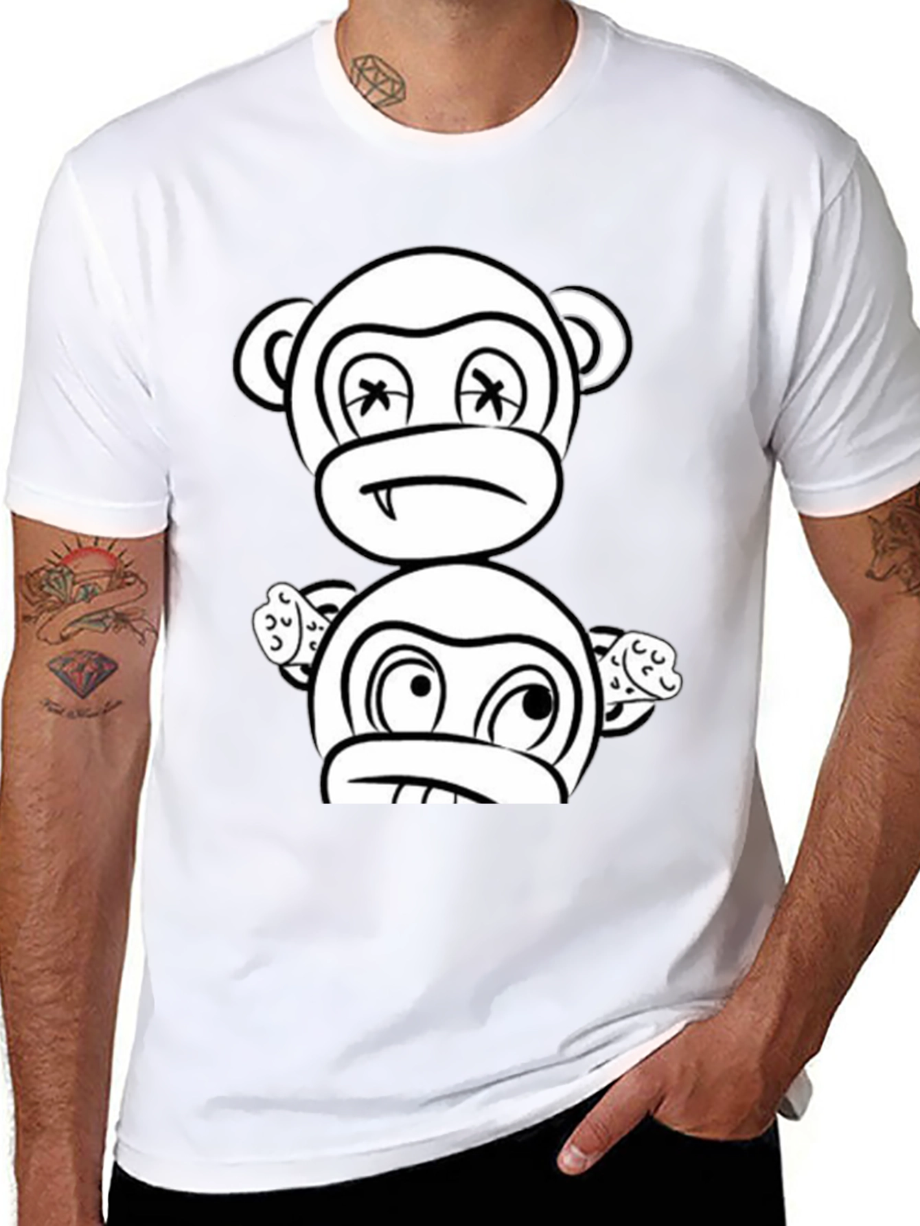 Black Cartoon Monkey Graphic Black T-Shirt view 8