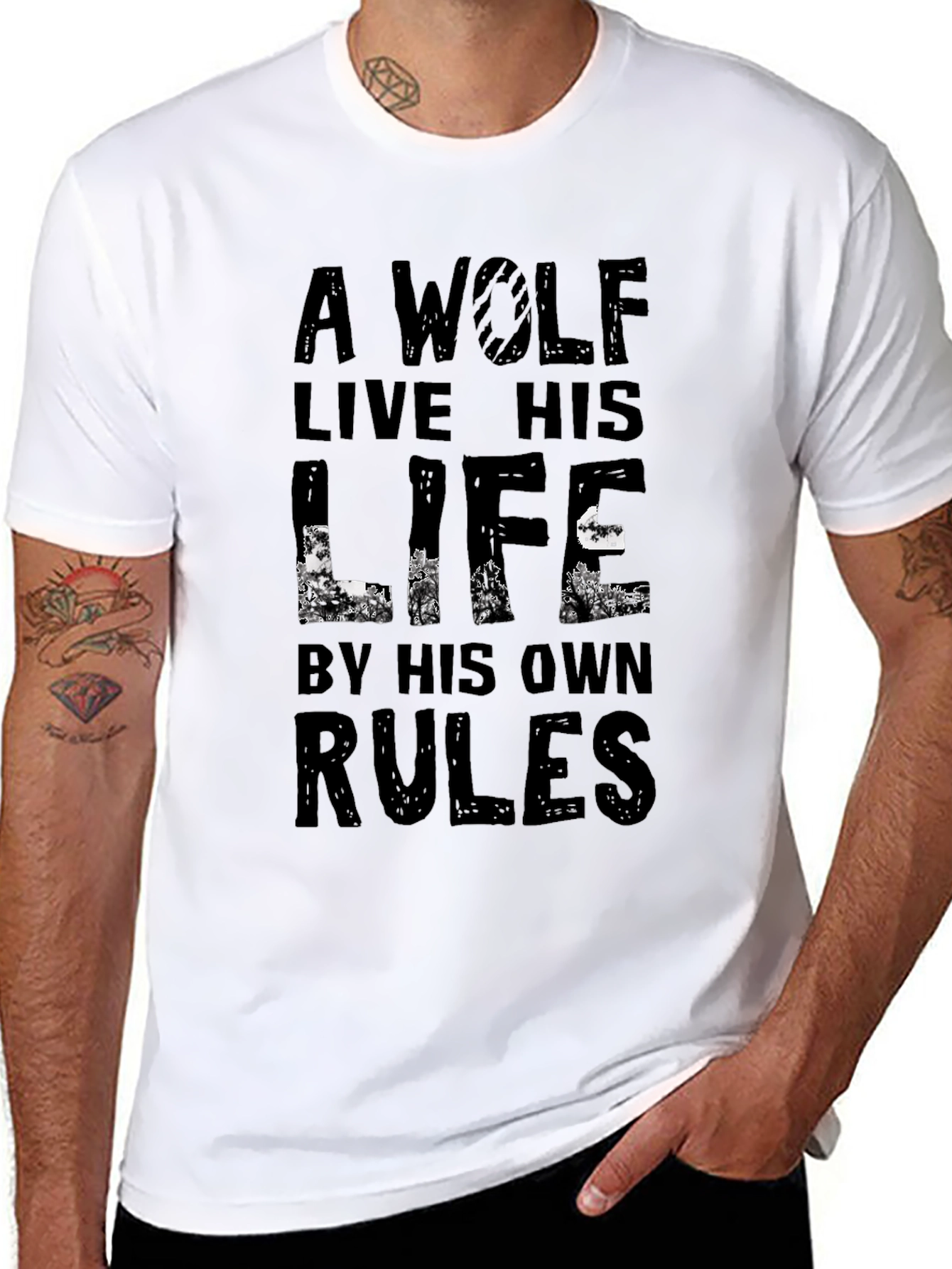 Black A Wolf Lives By His Own Rules Graphic Tee - Black view 8