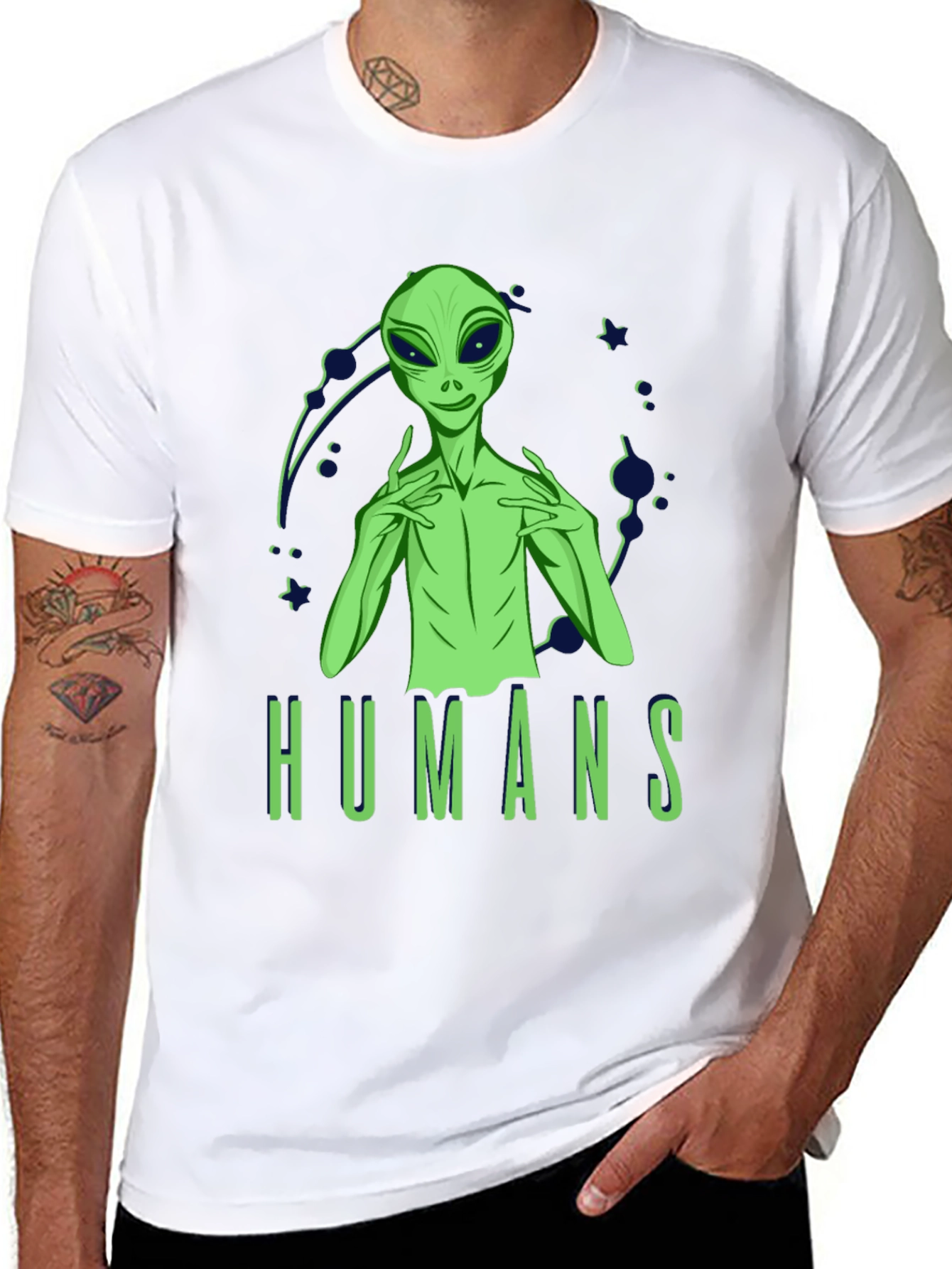 Black Alien 'Humans' Graphic Tee - Men's Black T-Shirt view 8