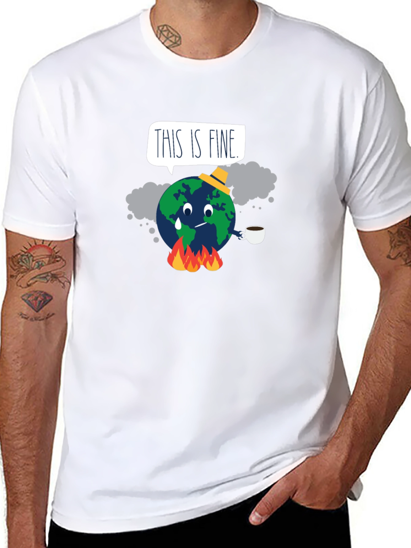 Black This is Fine Global Warming T-Shirt view 8