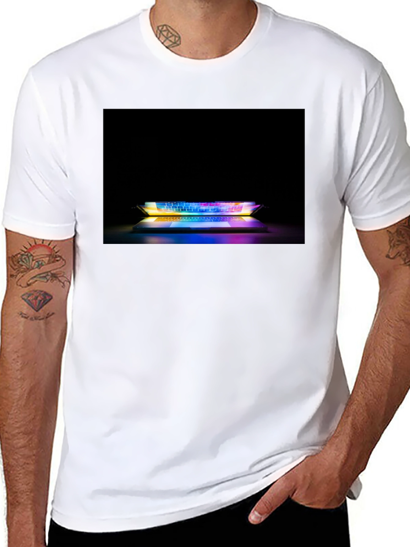 Black Gaming Keyboard T-Shirt - Light Up Laptop Design view 8