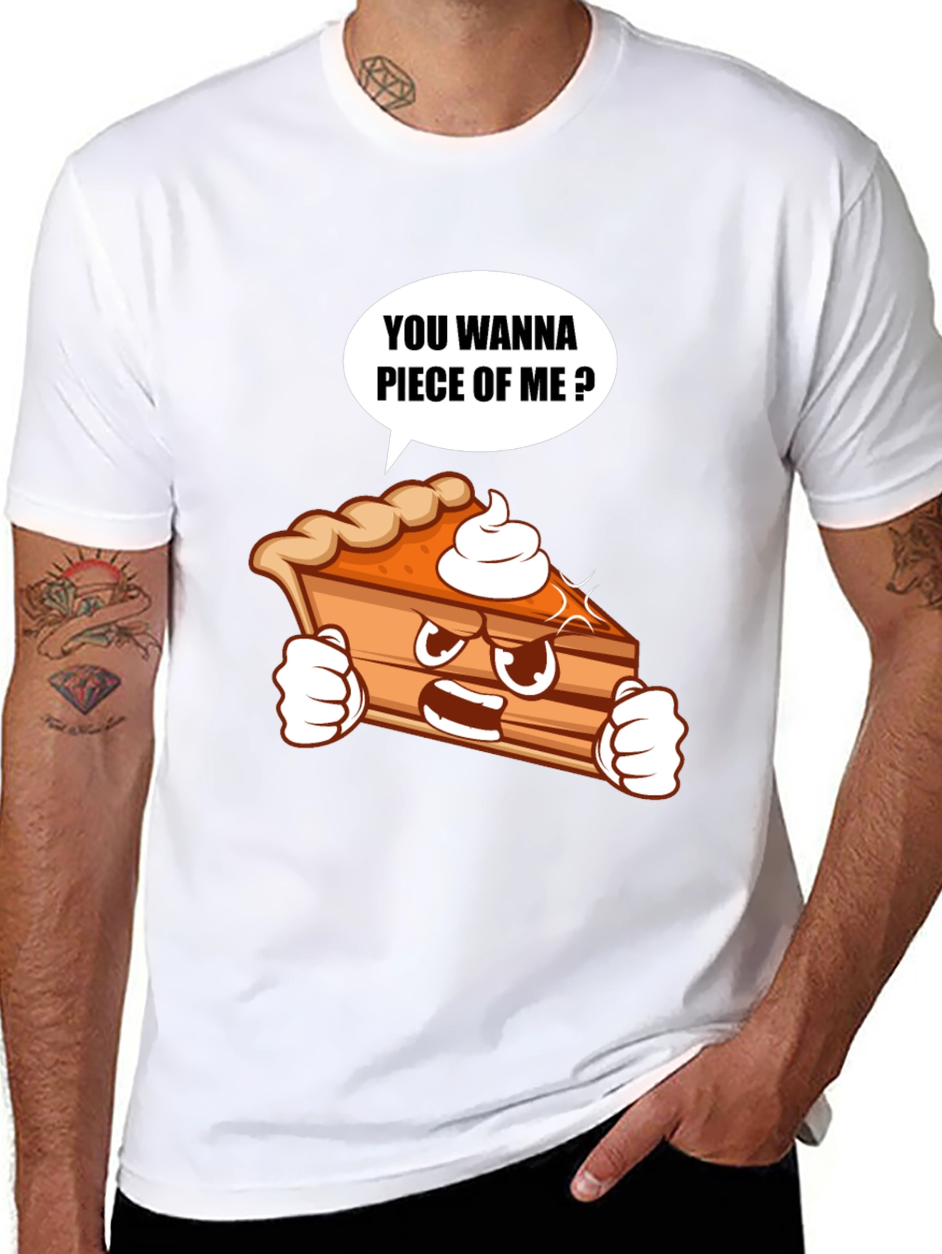 Black Funny Pie Slice Cartoon Graphic T-Shirt view 8