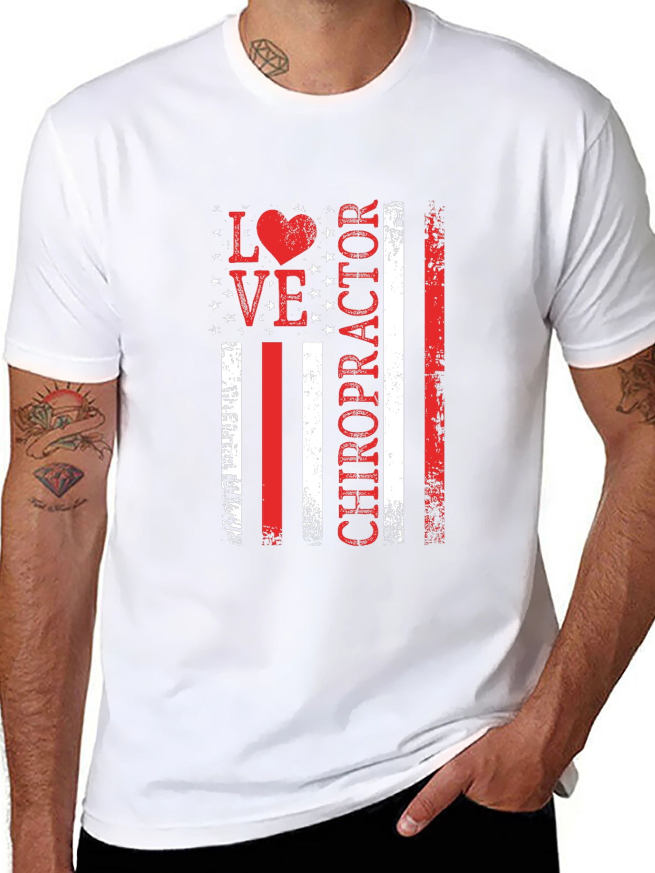 Black Love Chiropractor American Flag Style T-Shirt view 8