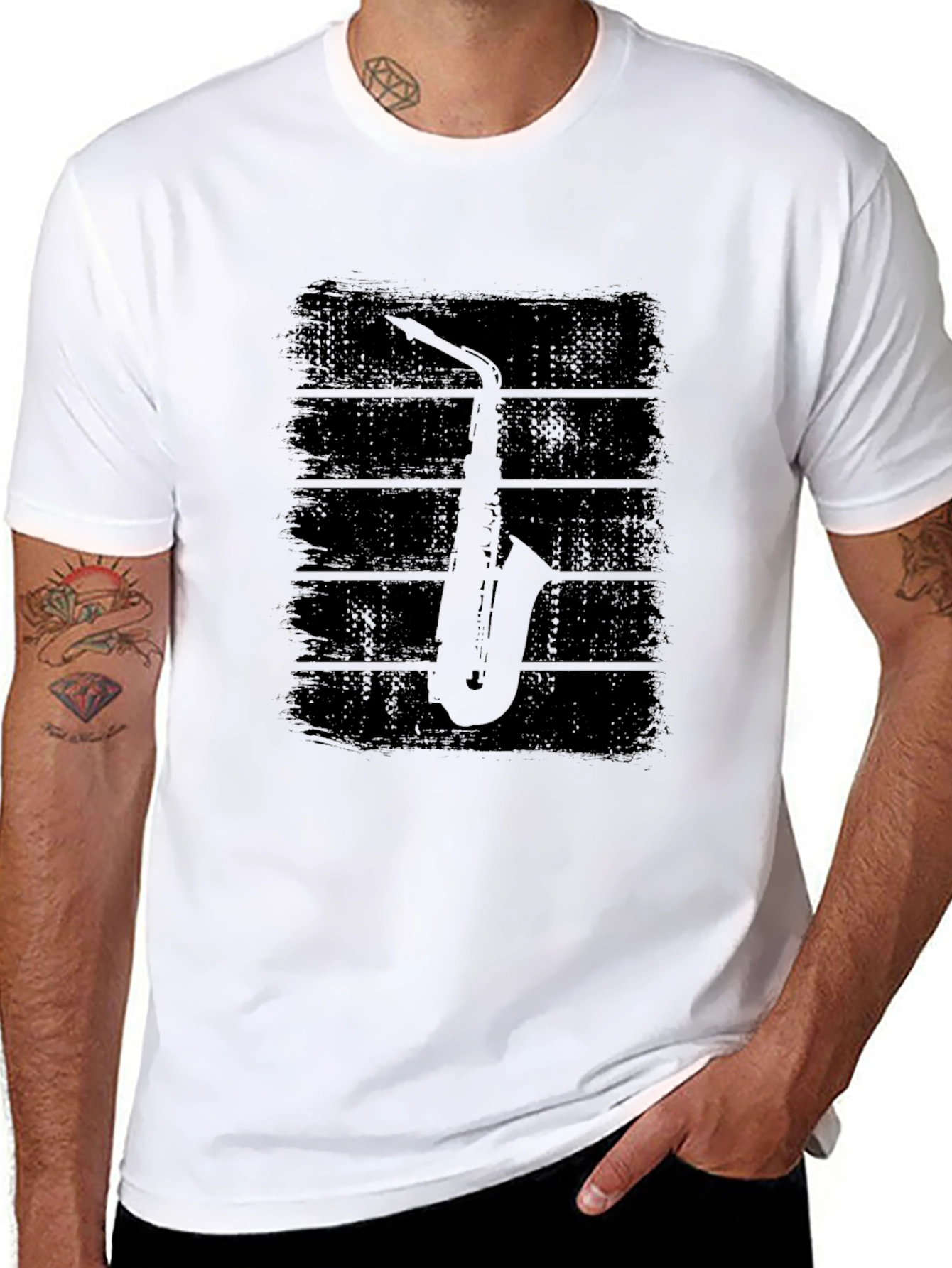 Black Saxophone Graphic Print Black T-Shirt view 8