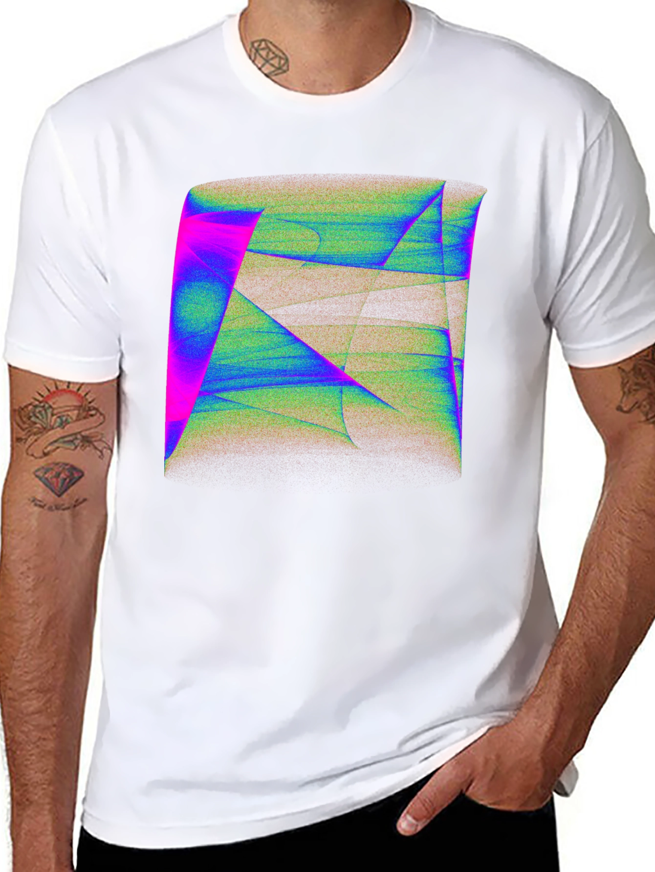 Black Abstract Geometric Art Men's Black T-Shirt view 8