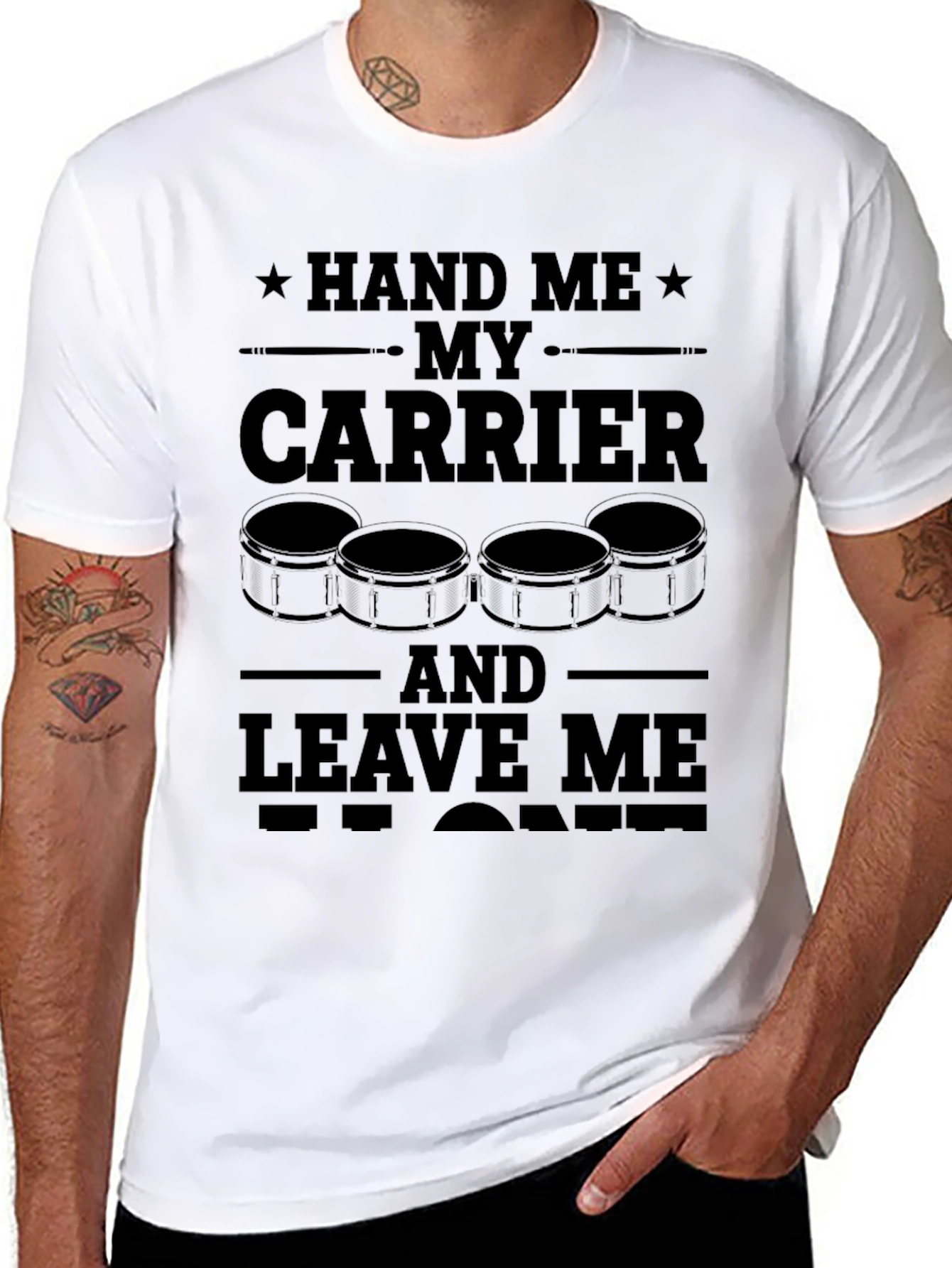 Black Hand Me My Carrier Drummer T-Shirt view 8