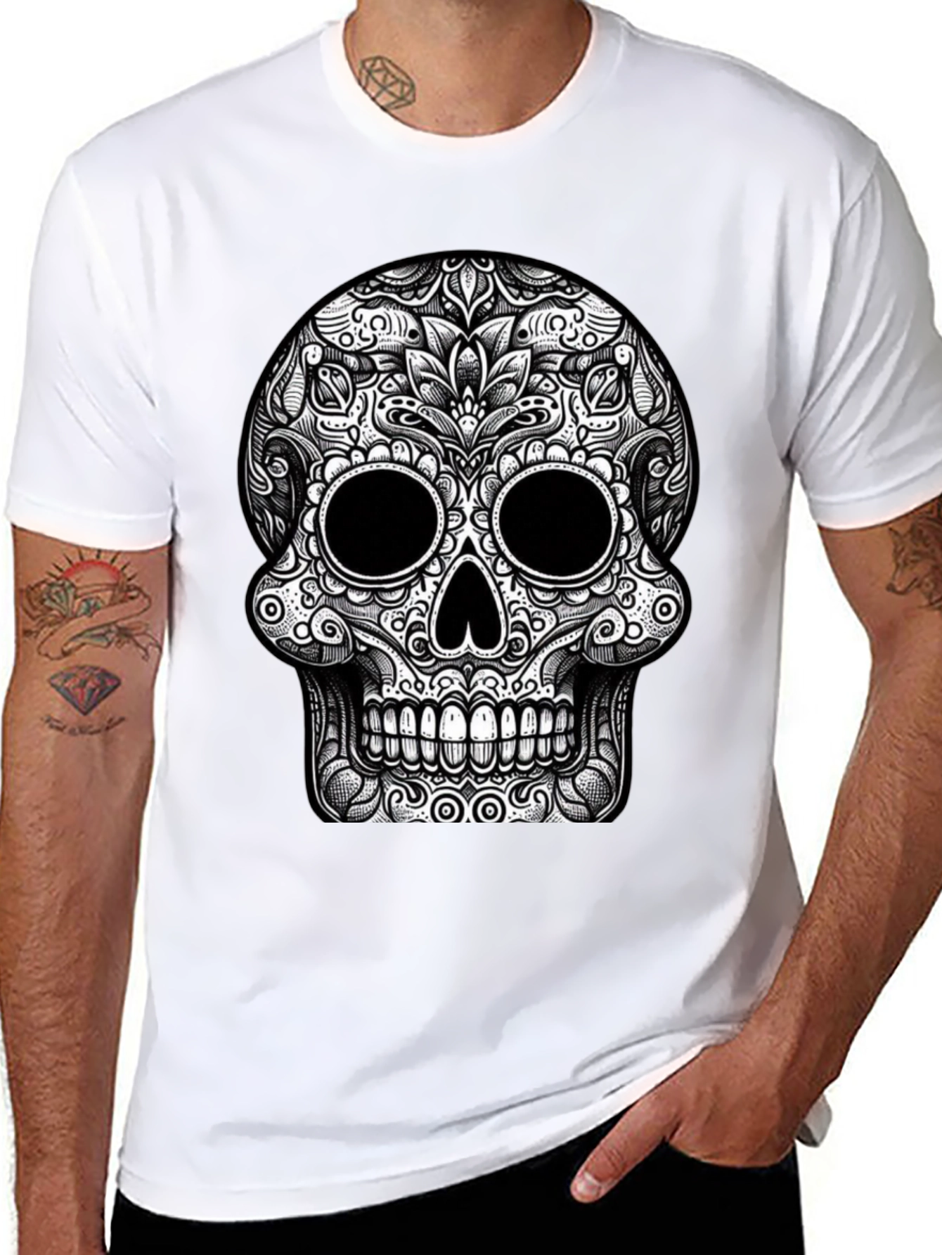 Black Skull Graphic Tee - Black Cotton T-Shirt view 8