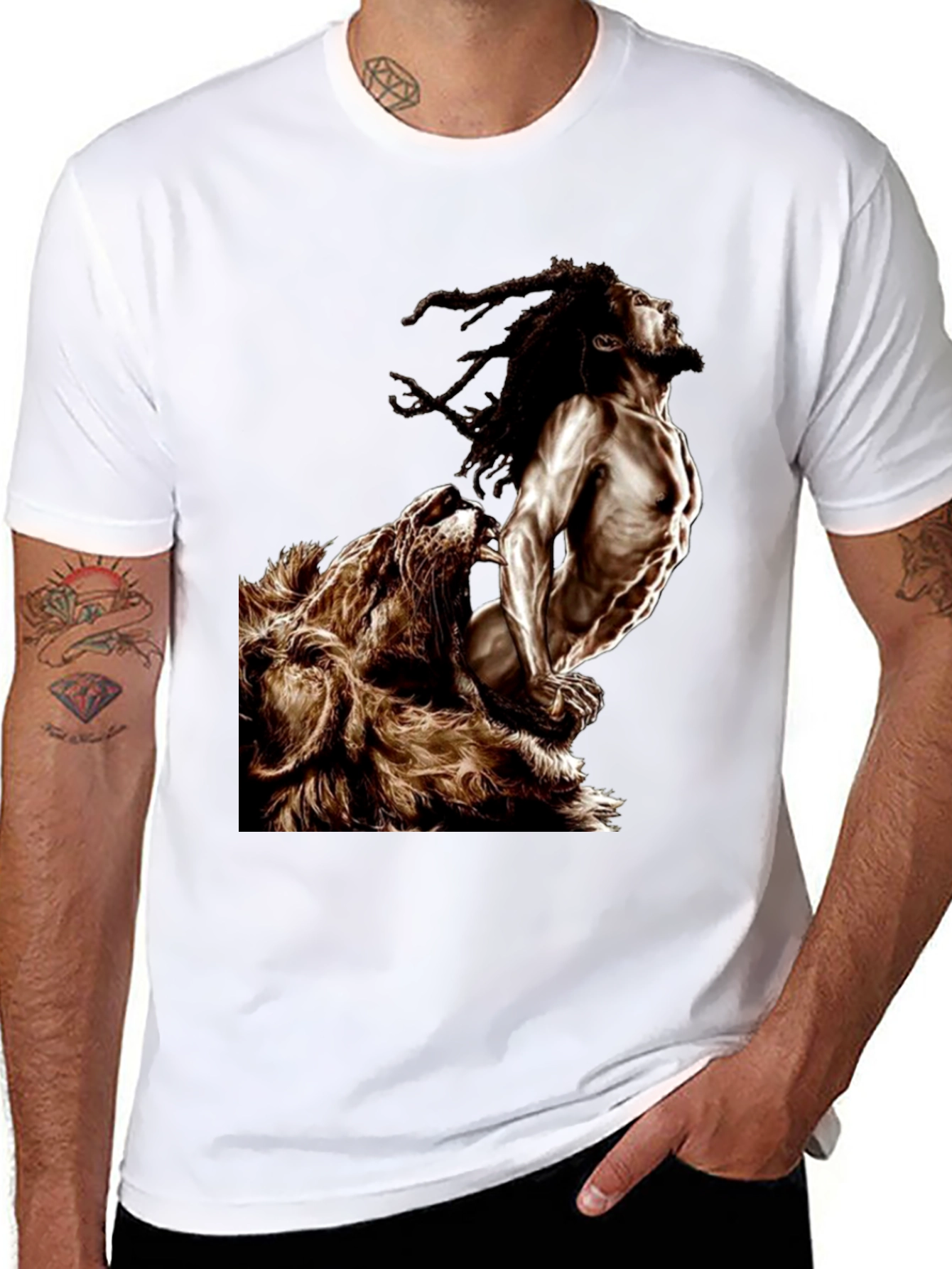 Black Lion & Rasta Graphic T-Shirt - Men's Black Tee view 8