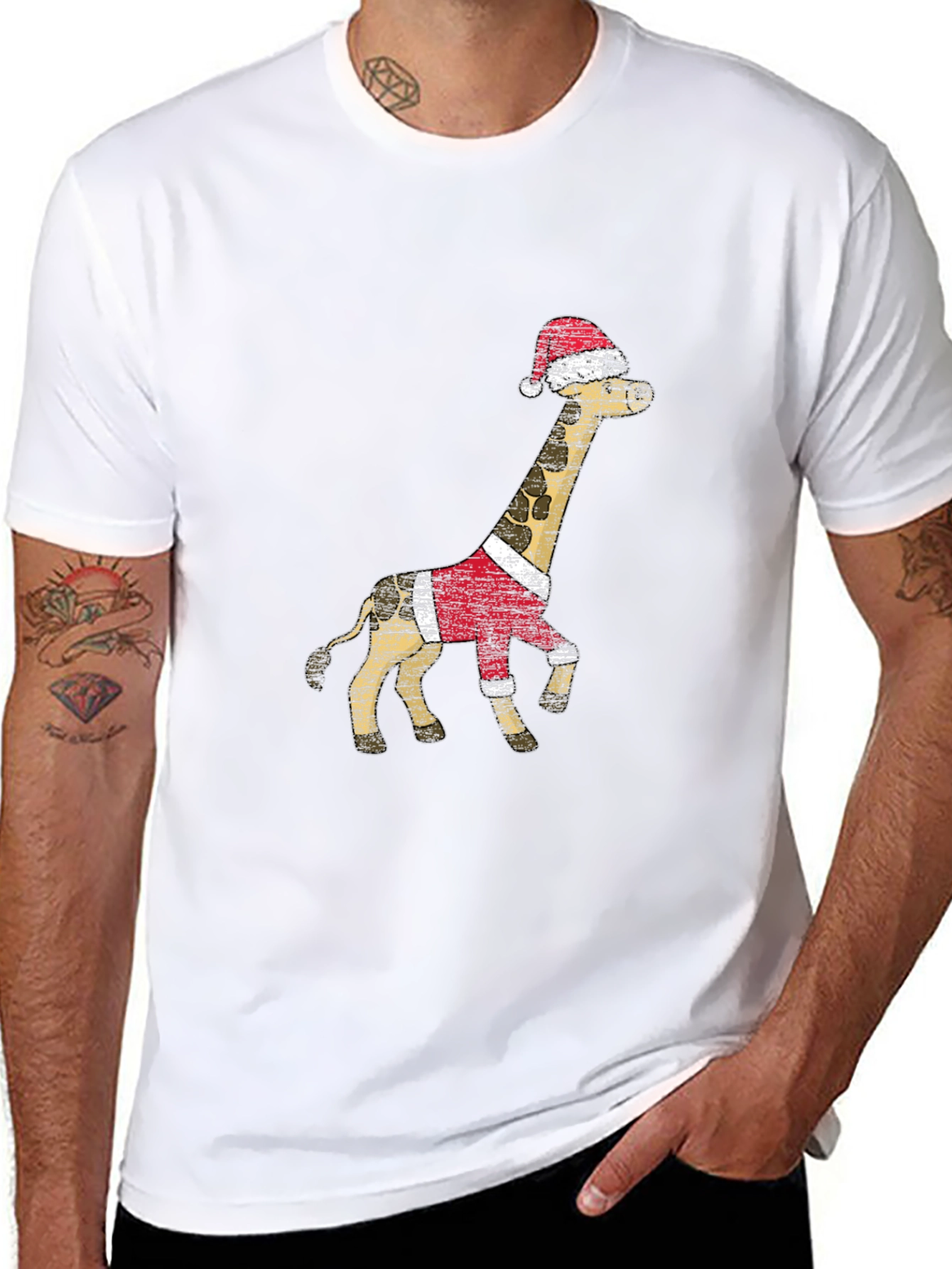 Black Festive Giraffe T-Shirt - Holiday Style view 8