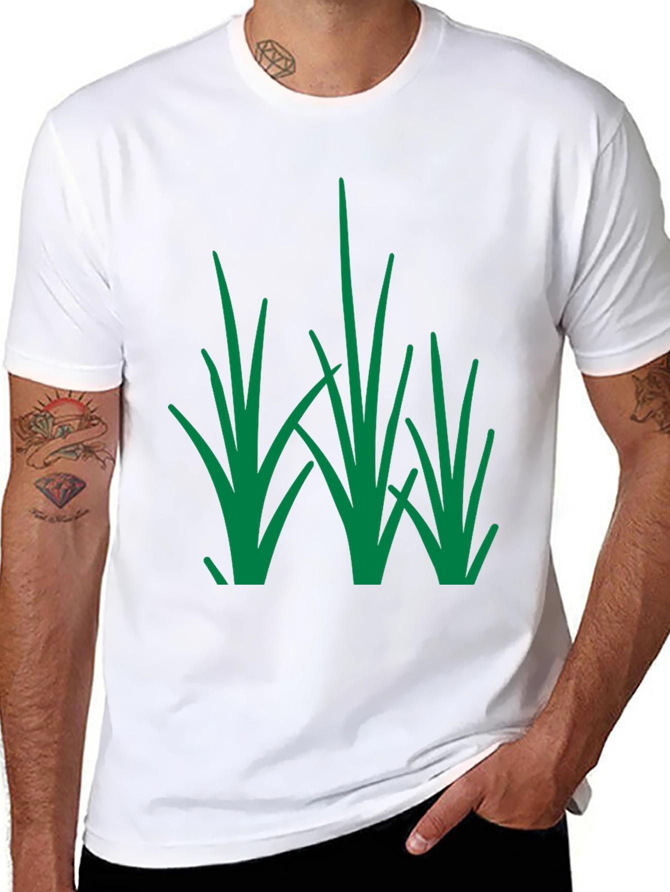 Black Green Grass Design Black T-Shirt view 8