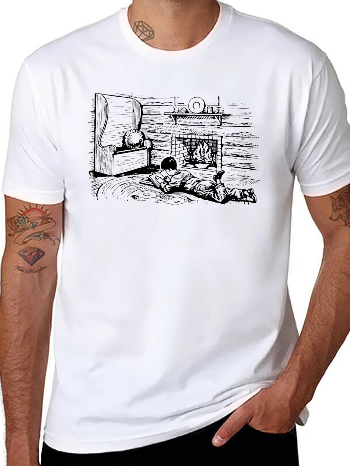 Black Cozy Cabin Scene Graphic T-Shirt view 8
