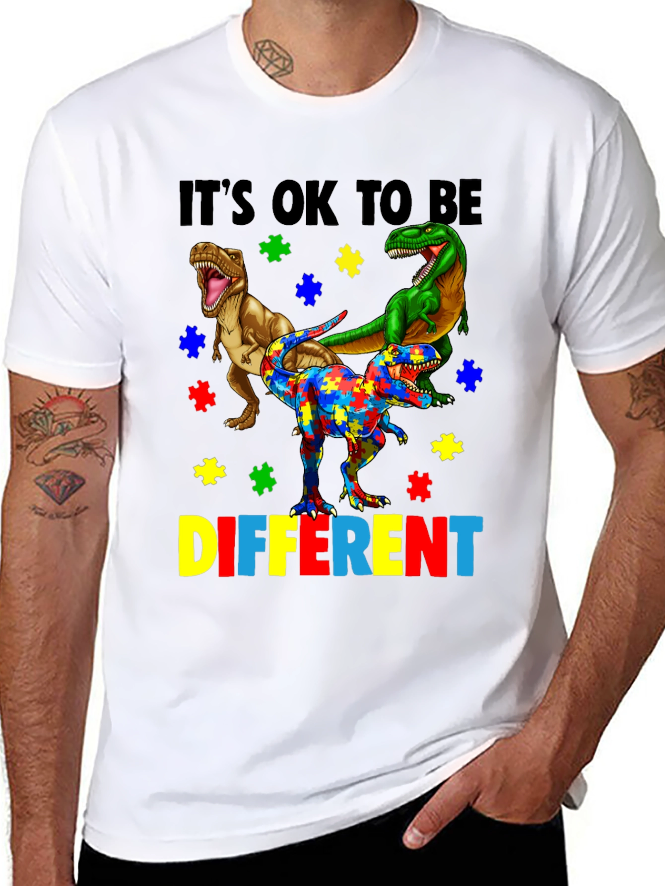 Black It's OK To Be Different Autism Awareness T-Shirt view 8