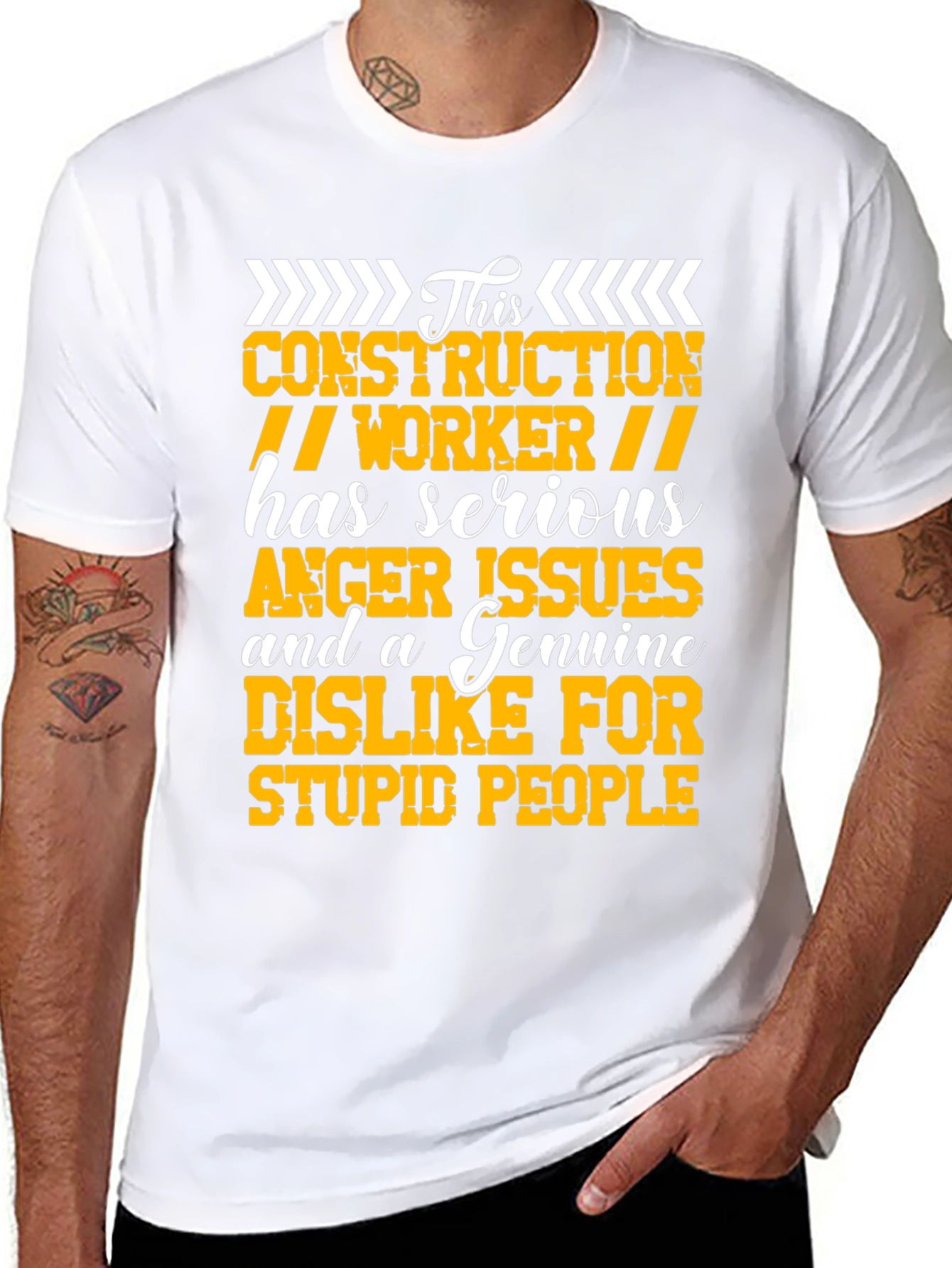 Black Construction Worker Serious Anger Issues Graphic Tee view 8