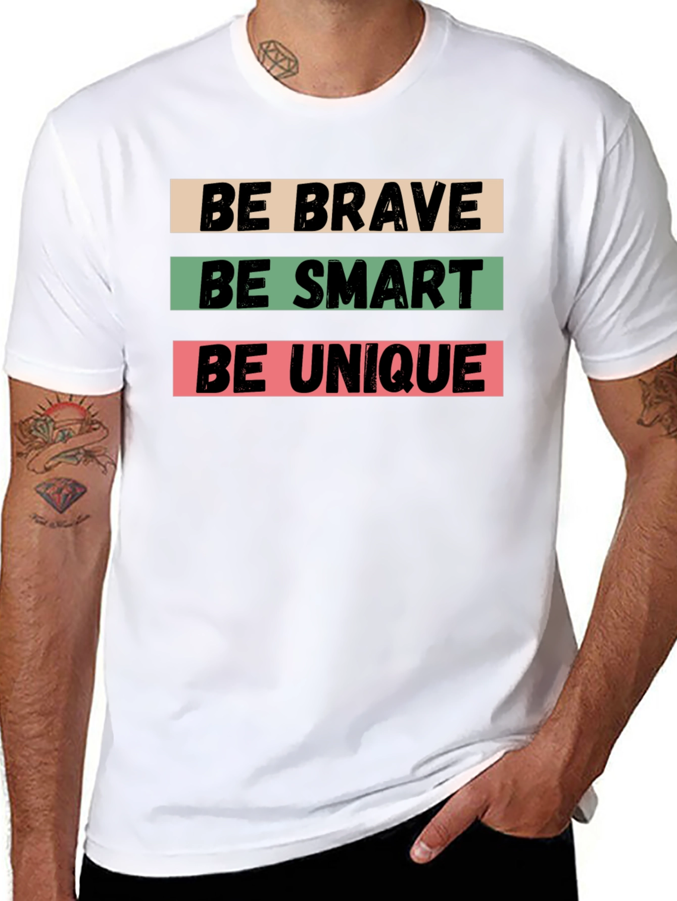 Black Be Brave, Be Smart, Be Unique Black T-Shirt view 8